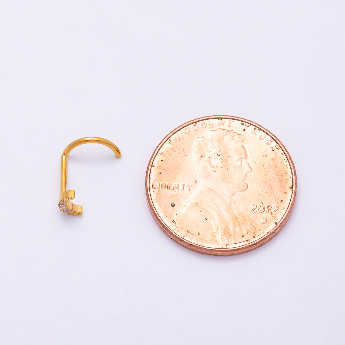 Titanium 4mm Crescent Moon Micro Paved CZ Cartilage Nose Single Piercing Stud in Gold & Silver | Findings-00444