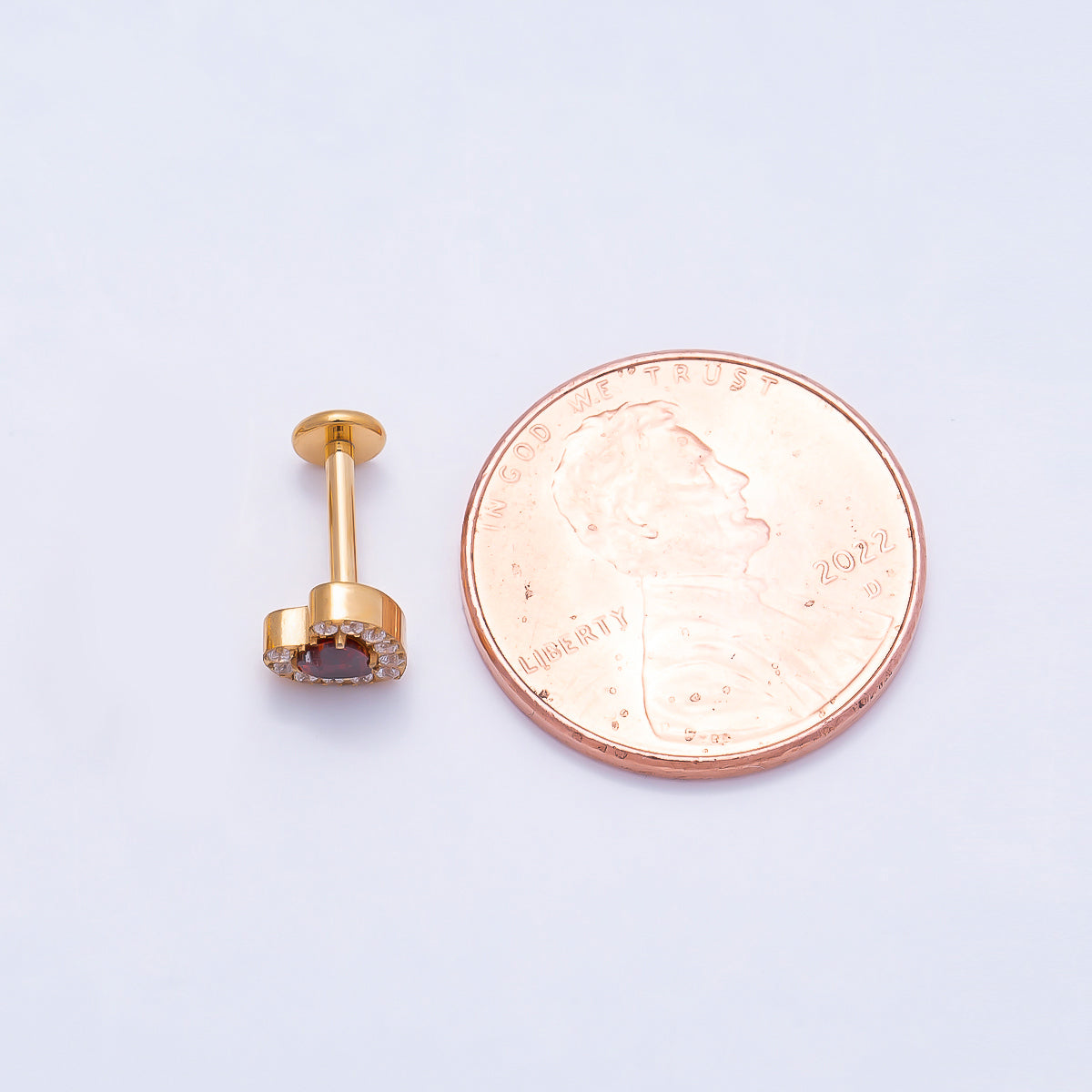 24K Gold Filled 5.5mm Red Micro Paved CZ Heart Cartilage Piercing Flat Back Stud in Gold & Silver | Findings-00256 Findings-00257