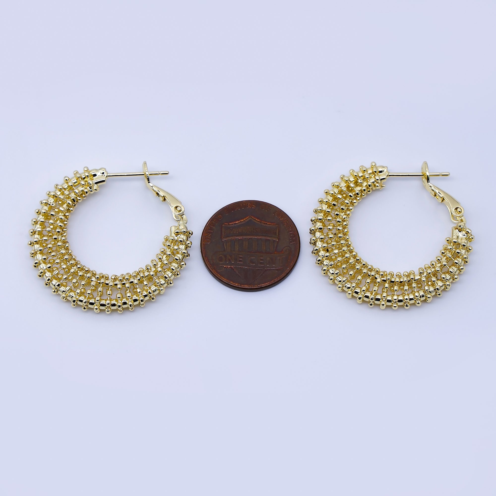 18K Gold Filled 30mm Beaded Bubble Geometric Hinge Hoop Earrings | AB1662