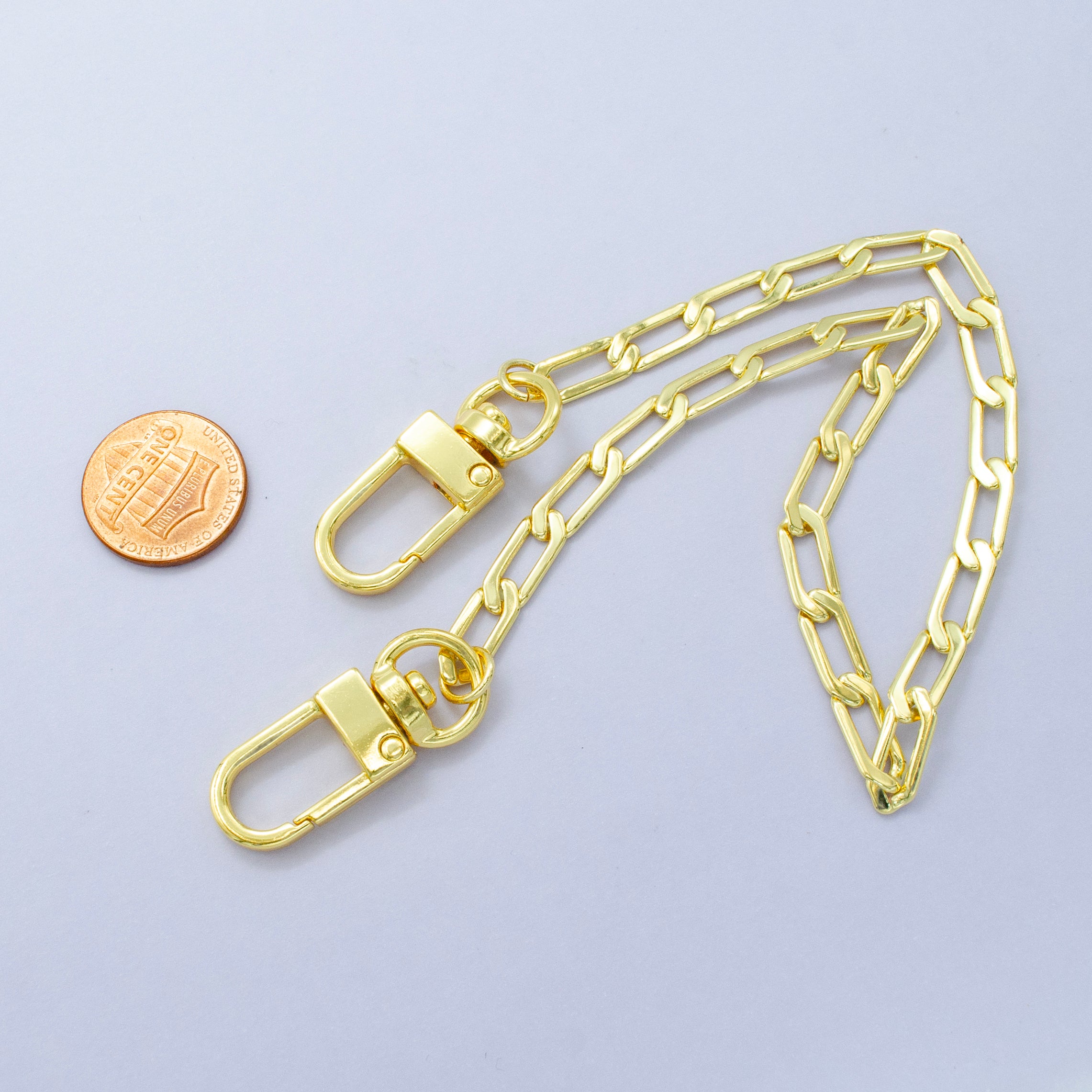 24K Gold Filled 11.5 Inch Paperclip Curb Chain Bag Purse Charm Keychain Findings | WA-2940