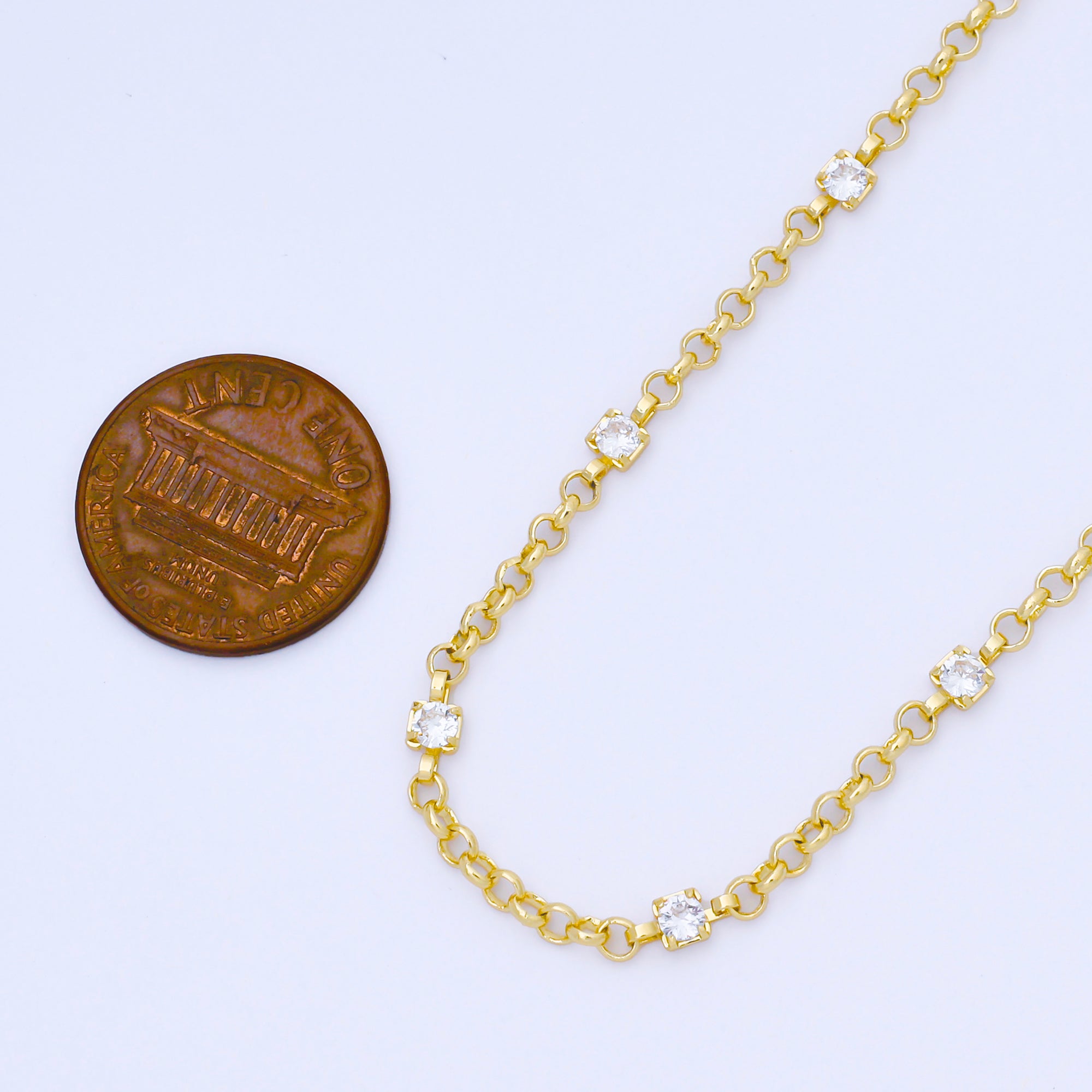 24K Gold Filled 2.5mm Clear Square CZ Cable Unfinished Chain by Yard | Roll-2004