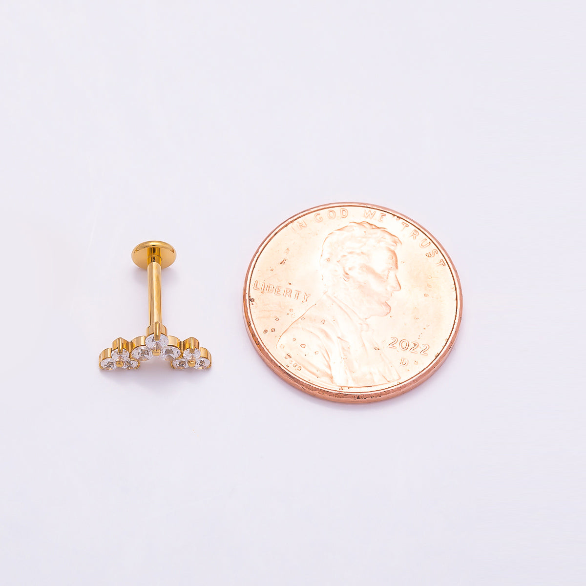 24K Gold Filled 5.5mm Triple Clear CZ Cluster Cartilage Piercing Flat Back Stud in Gold & Silver | Findings-00260 Findings-00261