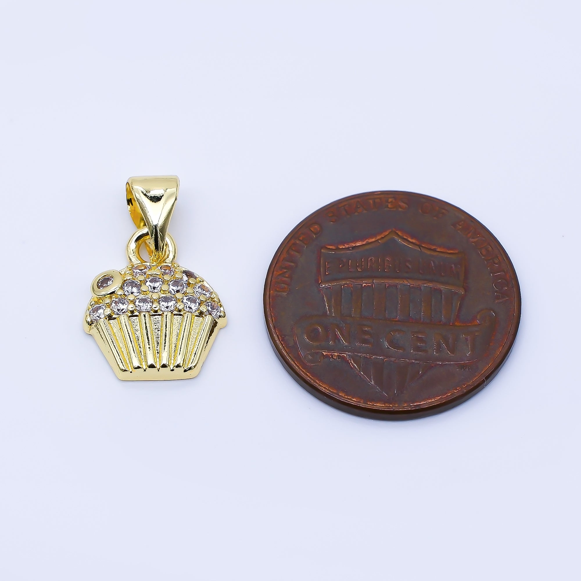 24K Gold Filled 11mm Micro Paved CZ Cupcake Charm Food Jewelry | AA1675