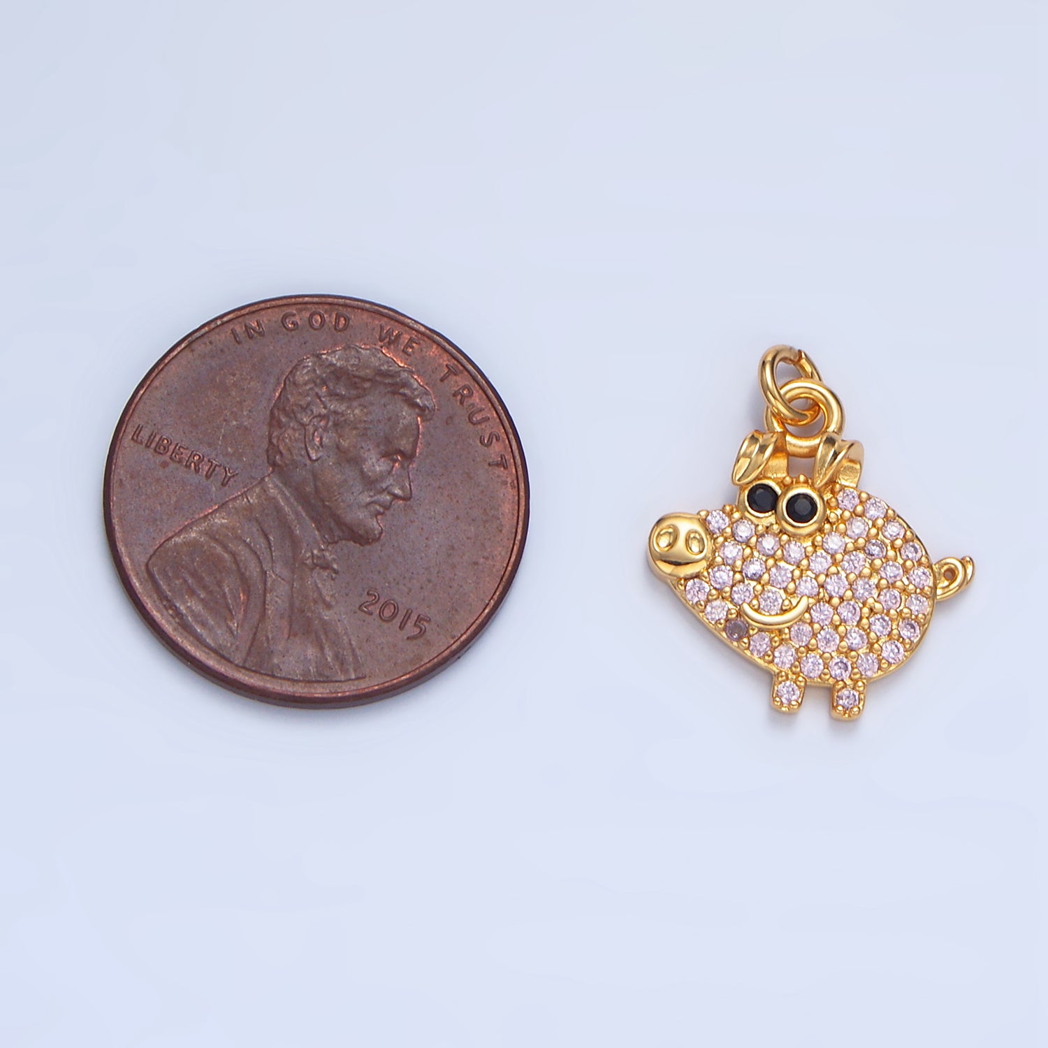 24K Gold Filled Pink Micro Paved CZ Smiley Pig Farm Animal Charm | X619