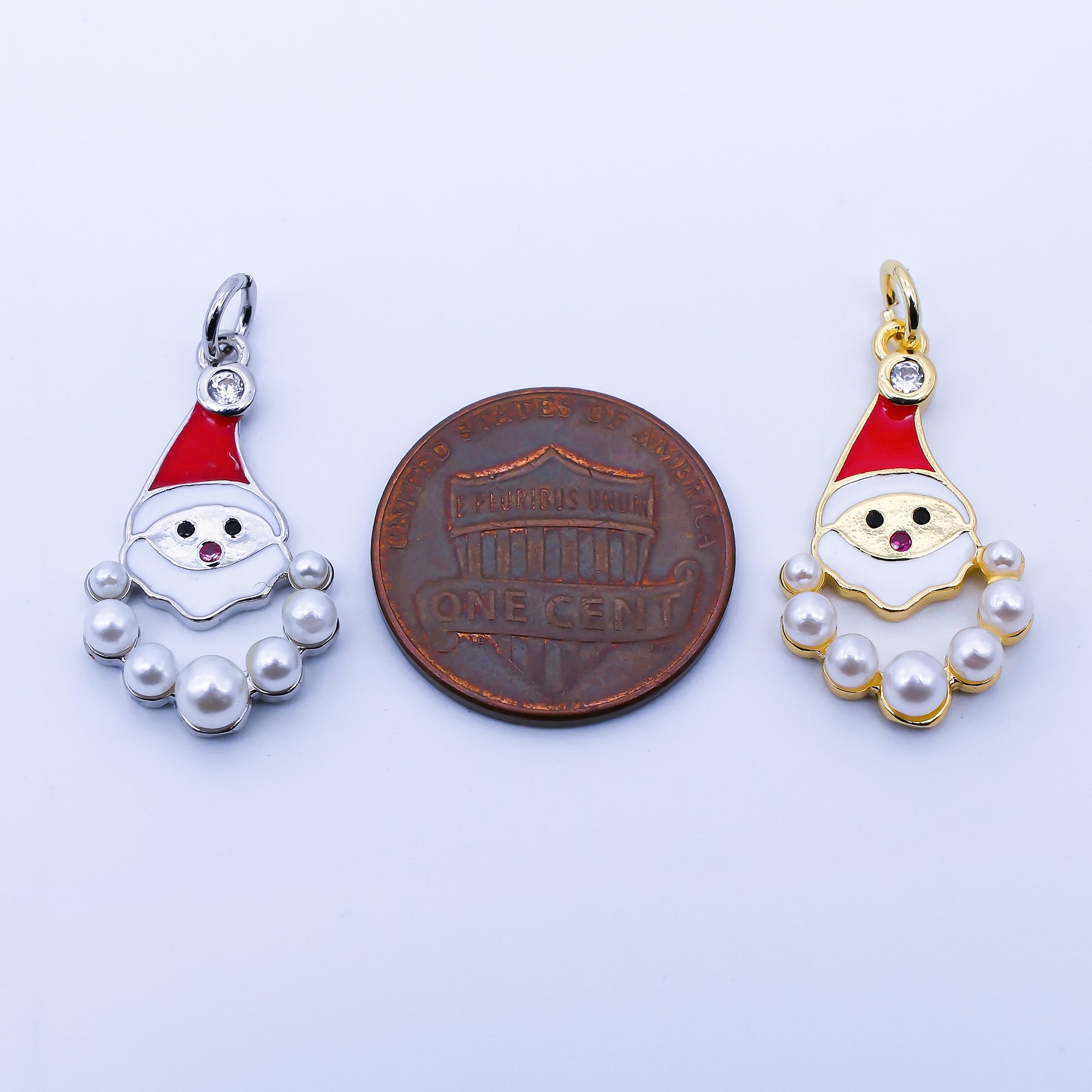 24K Gold Filled Shell Pearl Enamel Santa Claus Charm in Gold & Silver | C939
