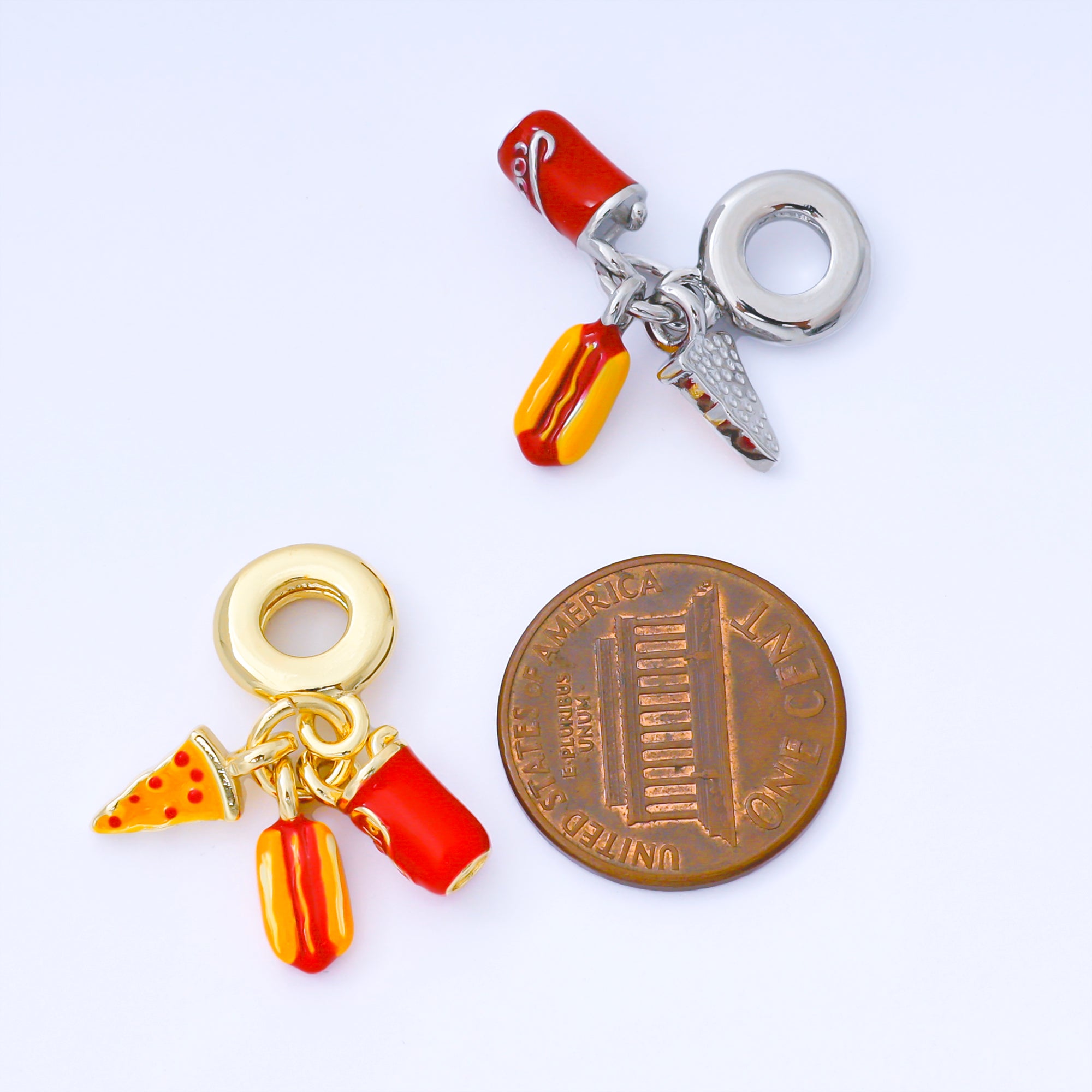 24K Gold Filled Junk Food Pizza hot Dog Soda Enamel Rondelle Drop Pendant | AF1541