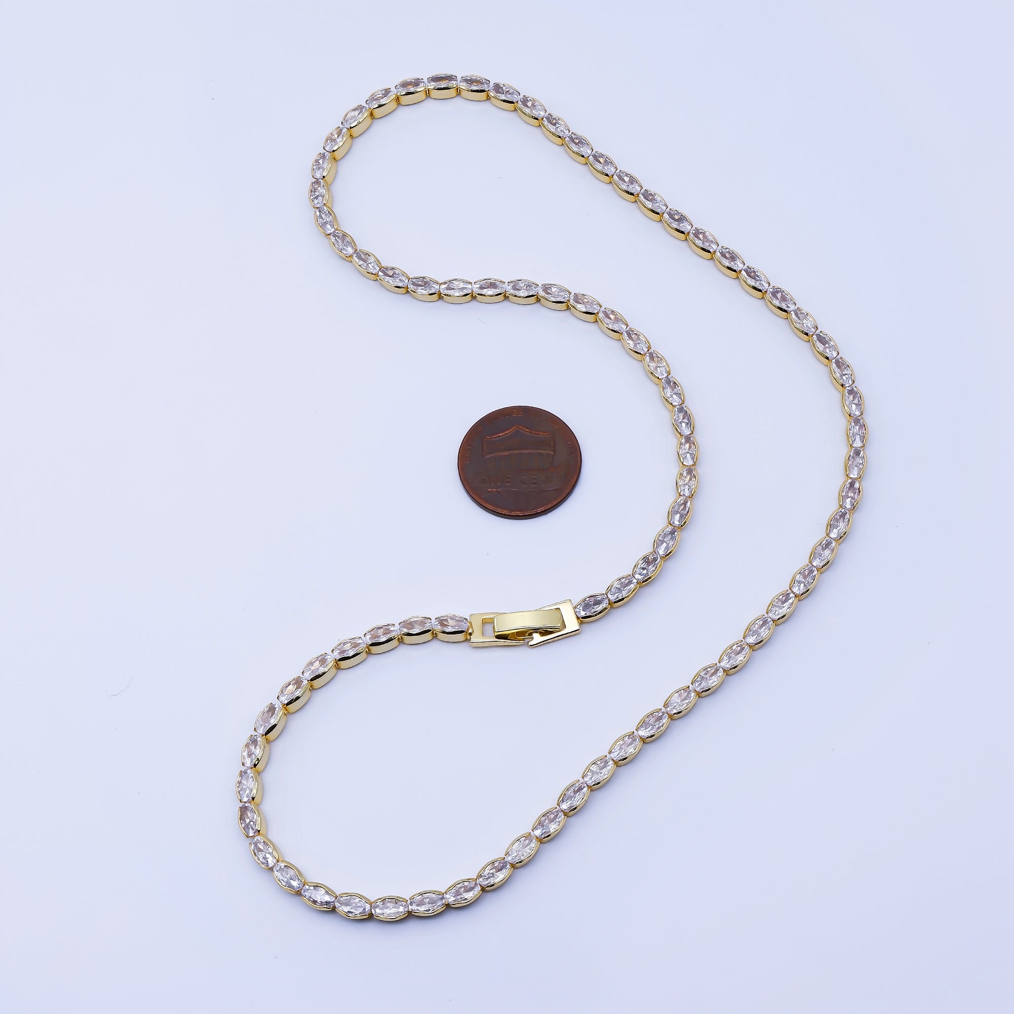 24K Gold Filled Clear CZ Oval Tennis Chain Necklace in Silver & Gold | WA-3904 WA-3905