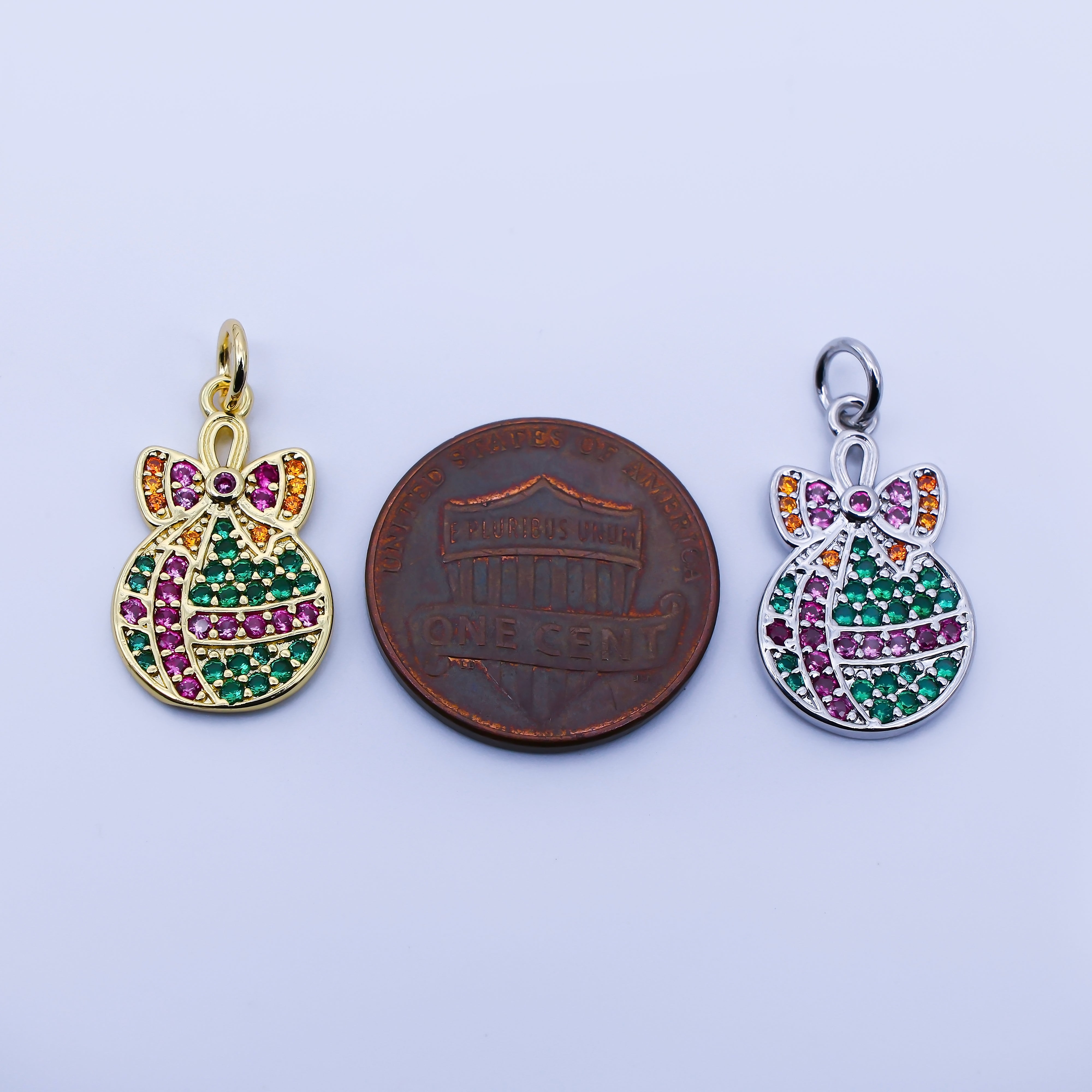 24K Gold Filled 19.5mm Multicolor Micro Paved CZ Christmas Ornaments Charm in Gold & Silver | E324