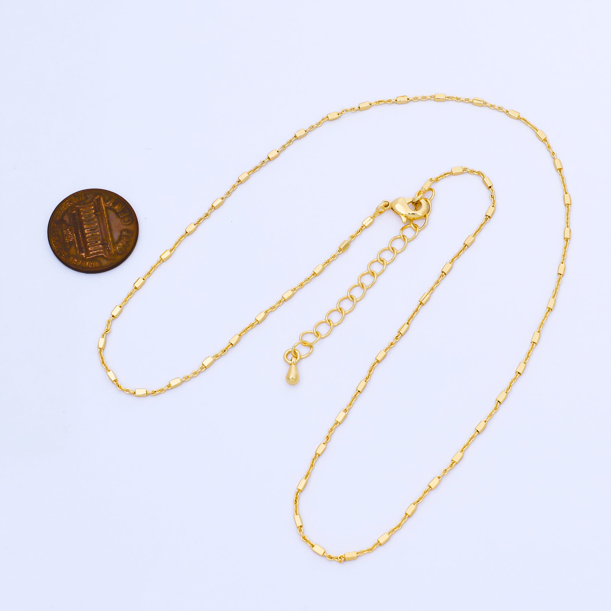 24K Gold Filled 1.3mm Tube Beads Satellite Chain 18 Inch Necklace | WA-1601