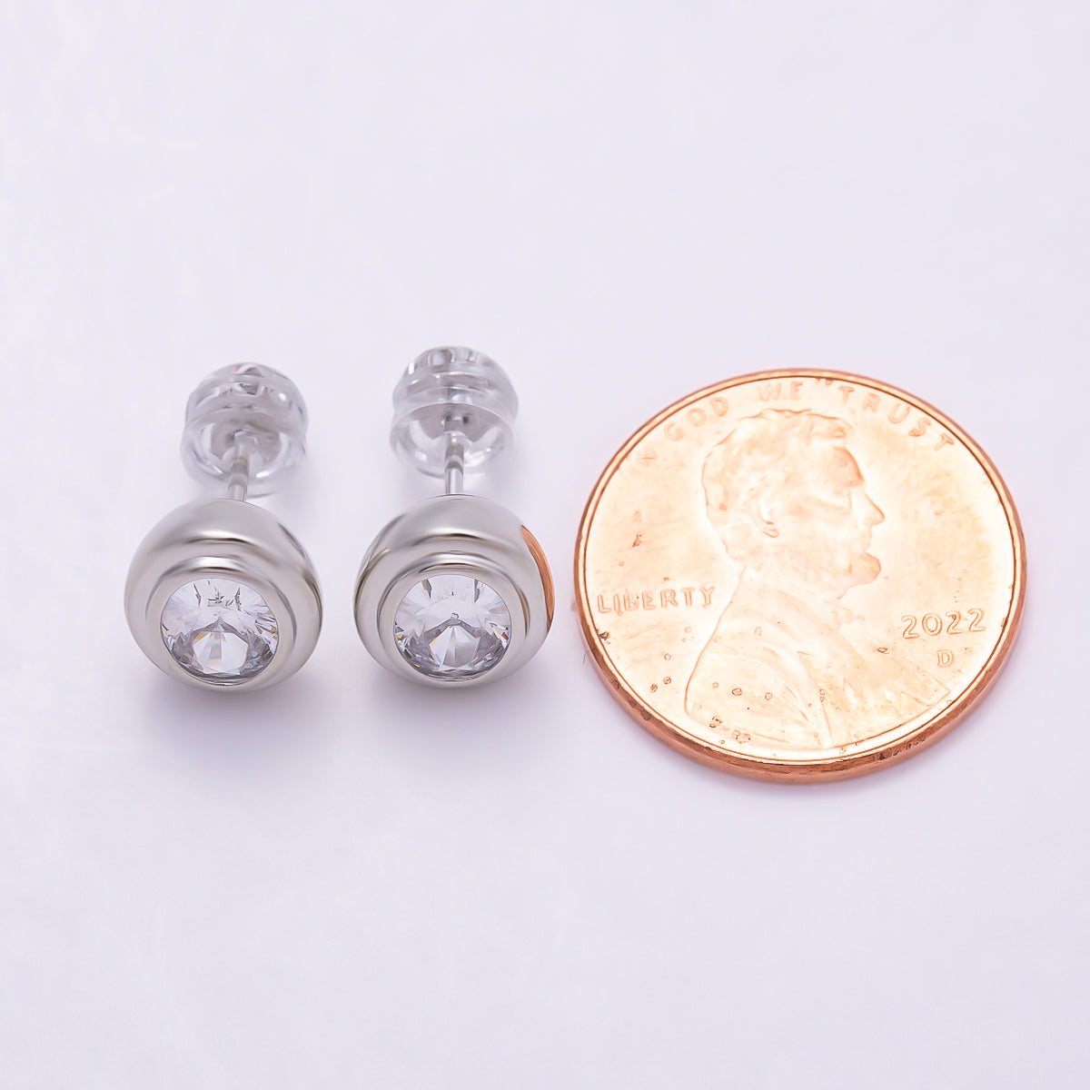 16K Gold Filled 10mm Clear CZ Oval Bezel Stud Earrings in Gold & Silver | Earrings-00413 Earrings-00414
