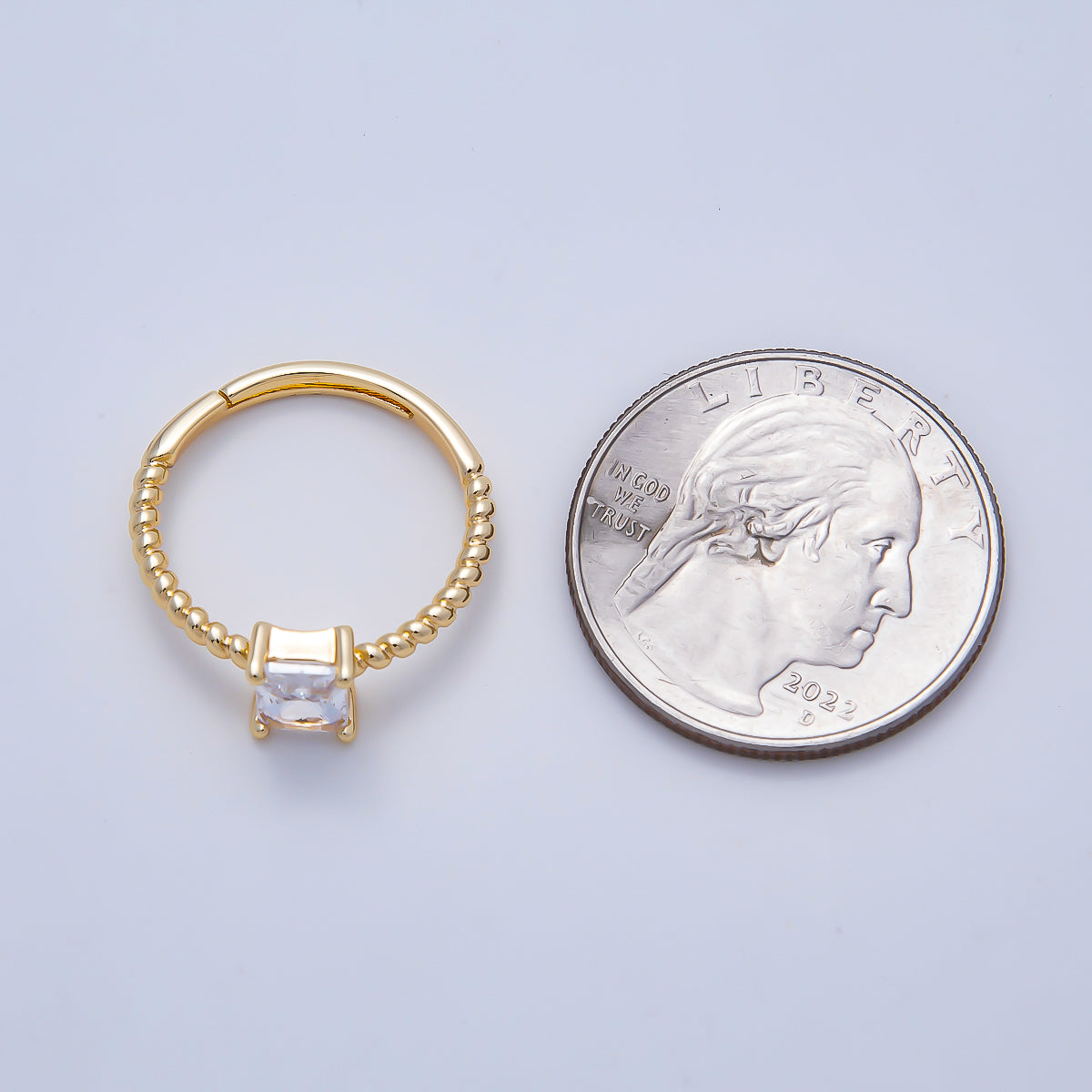 16K Gold Filled Clear Baguette CZ Croissant Adjustable Ring in Gold & Silver | Rings-00143 Rings-00144
