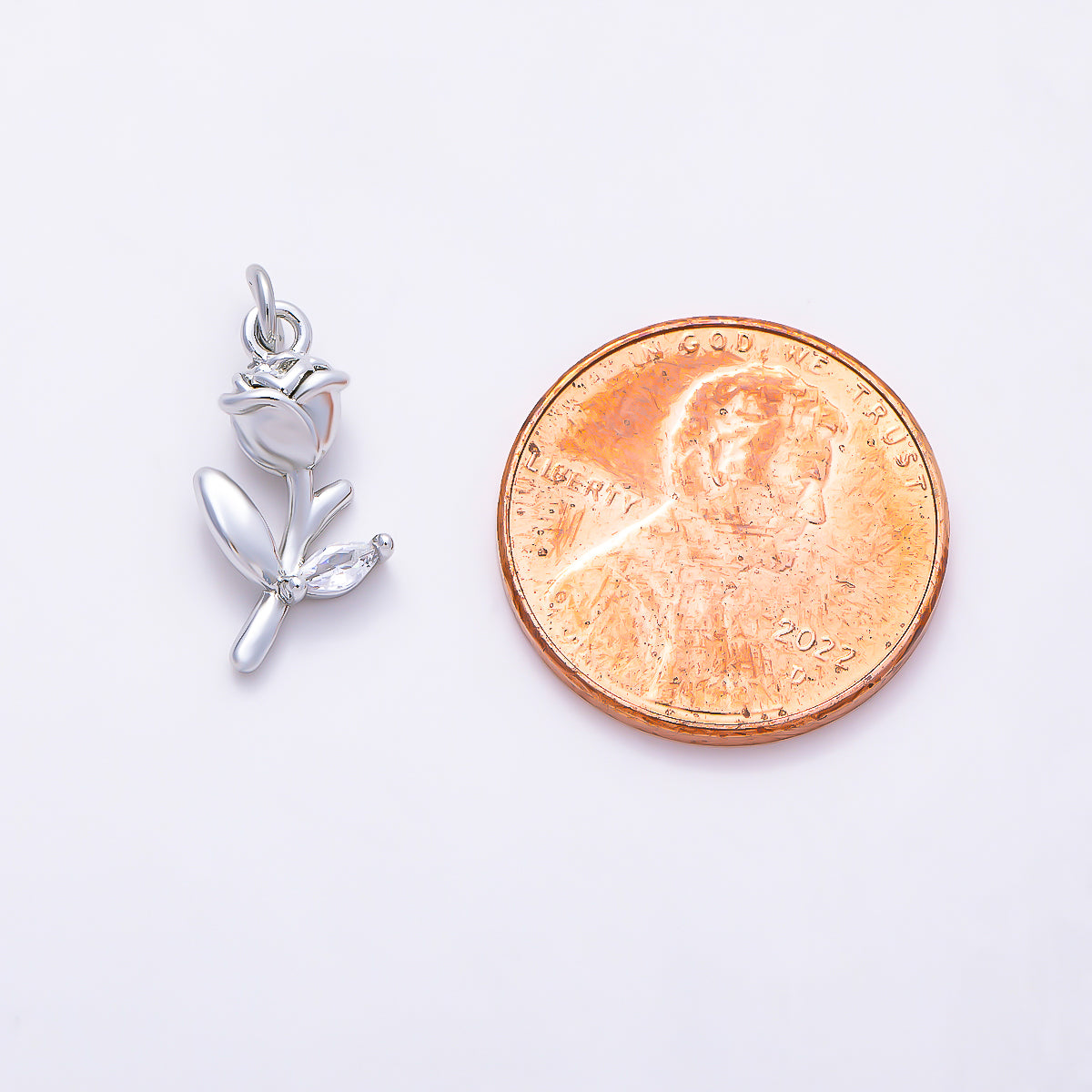 Silver 15mm Marquise CZ Leaf Rose Flower 3D Multidimensional Charm | Charms-01518