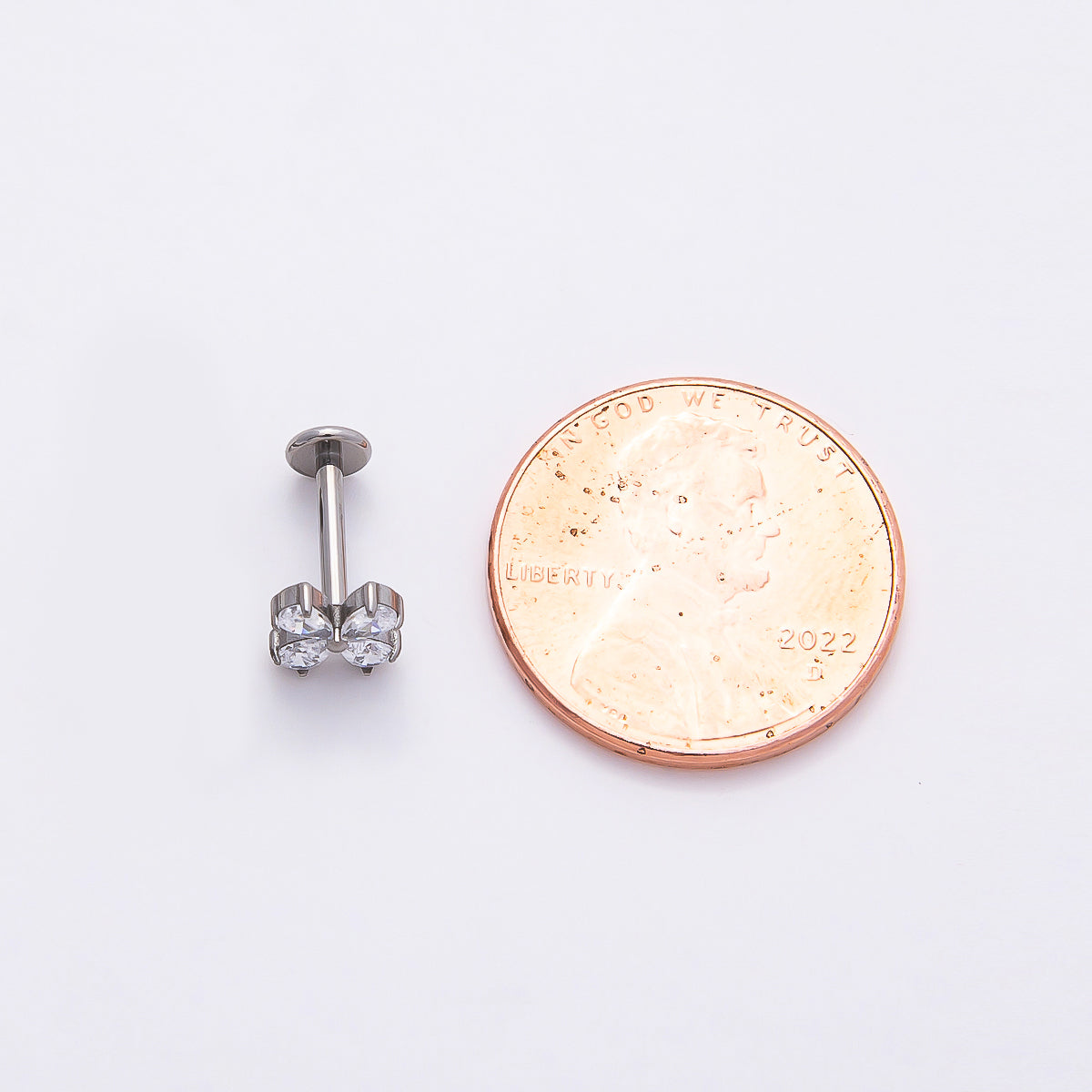 Stainless Steel 6mm Clear CZ Teardrop Flower Single Cartilage Piercing Flat Back Stud | Findings-00205