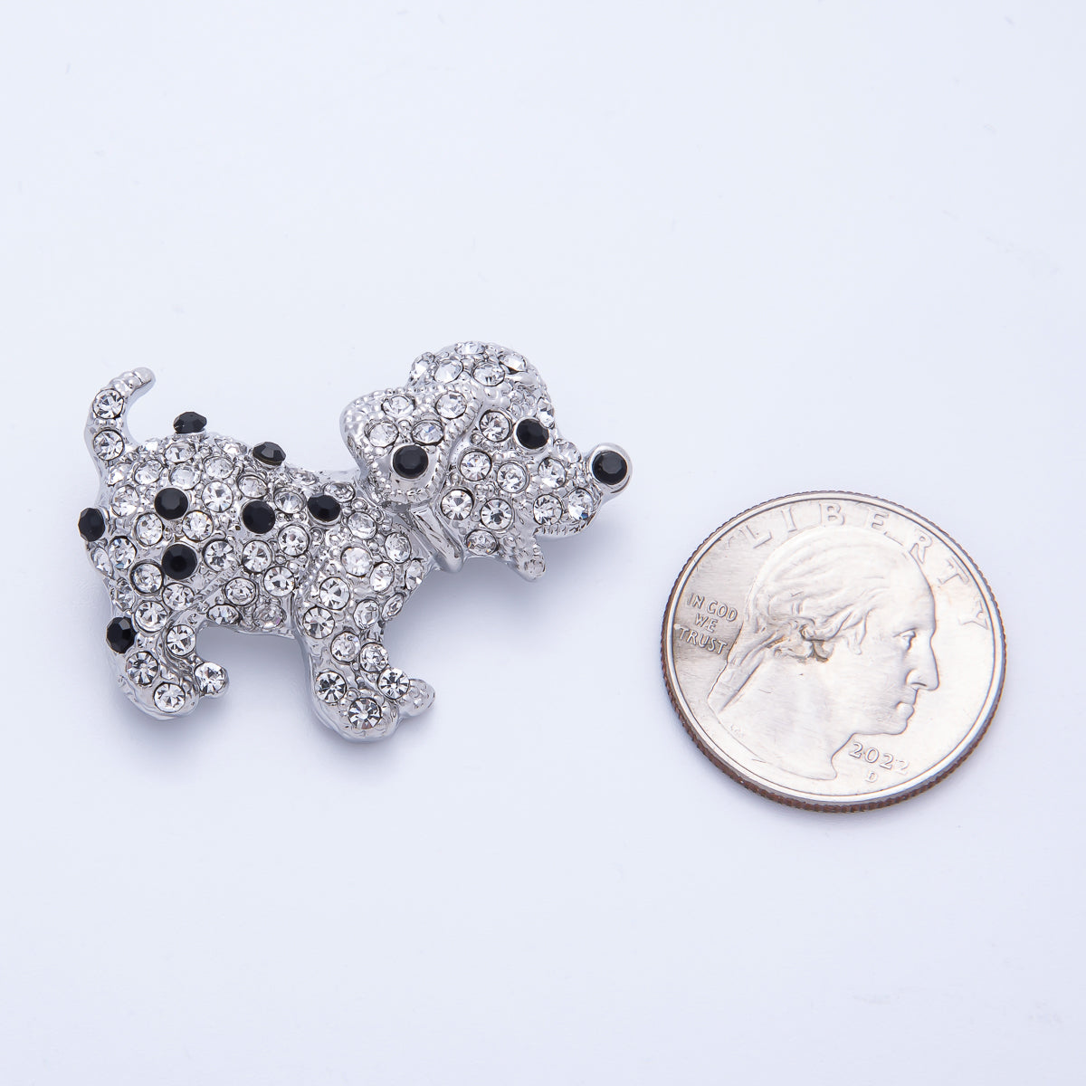 Silver 39.2mm x 29.7mm Micro Paved CZ Dalmatian Puppy Dog Pet Brooch Pin | BH-015