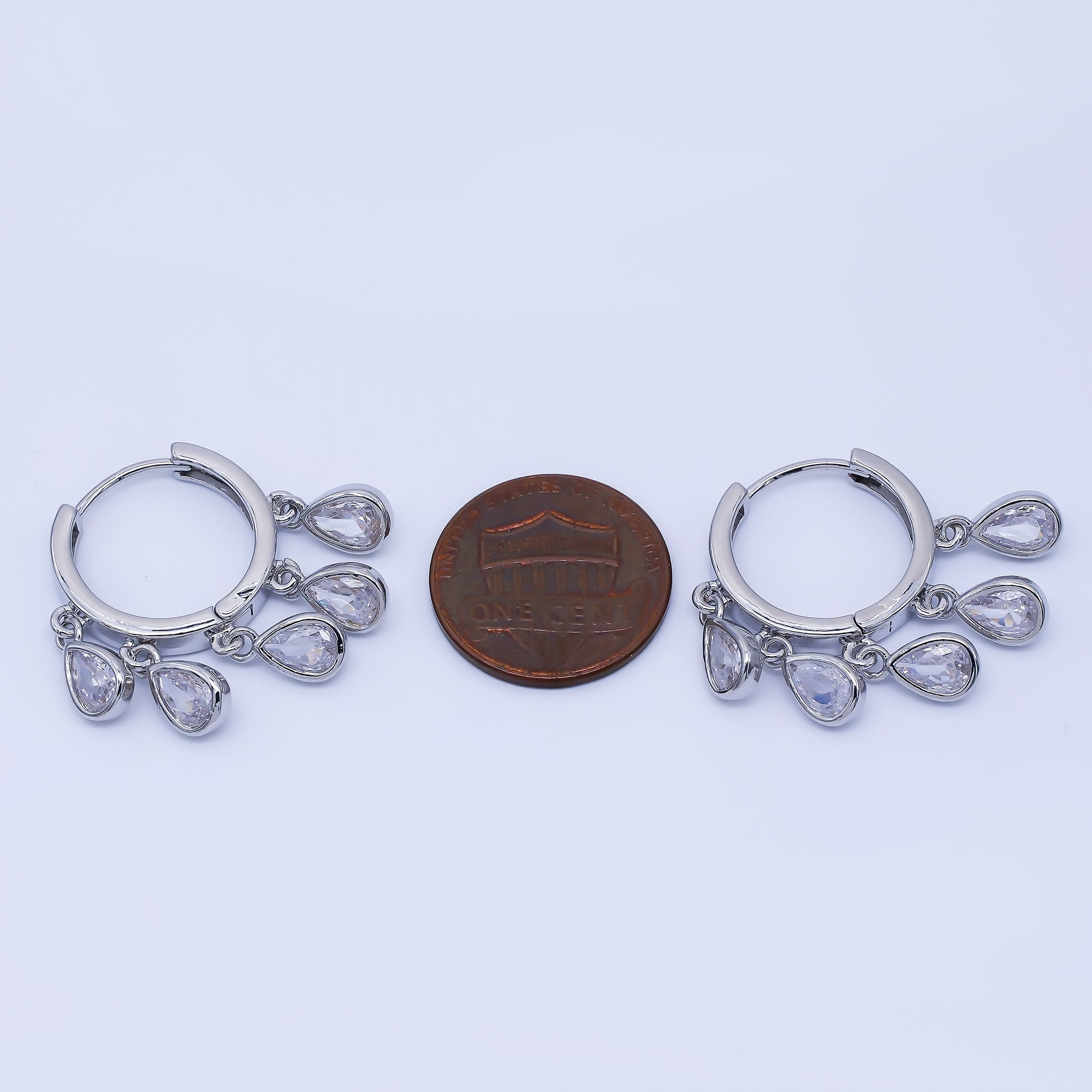 Dainty Silver 20mm Simple Lever Back Hoops Earrings with Tear Drop CZ | AB1640