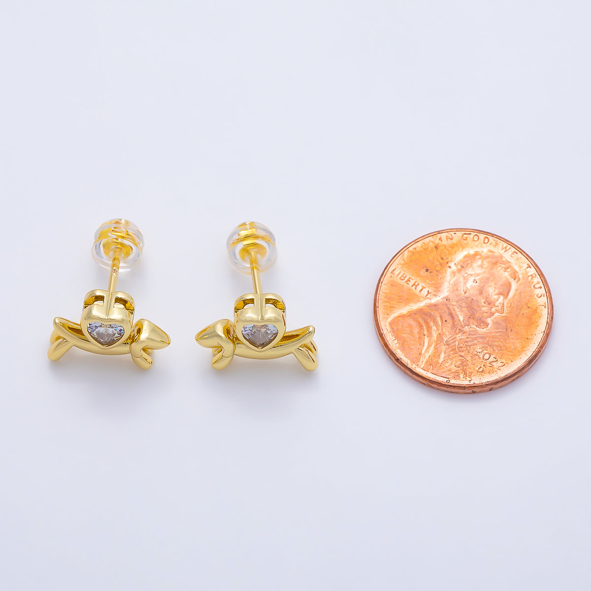 16K Gold Filled 15mm Heart CZ Puppy Animal Stud in Gold & Silver | Earrings-00674 Earrings-00675