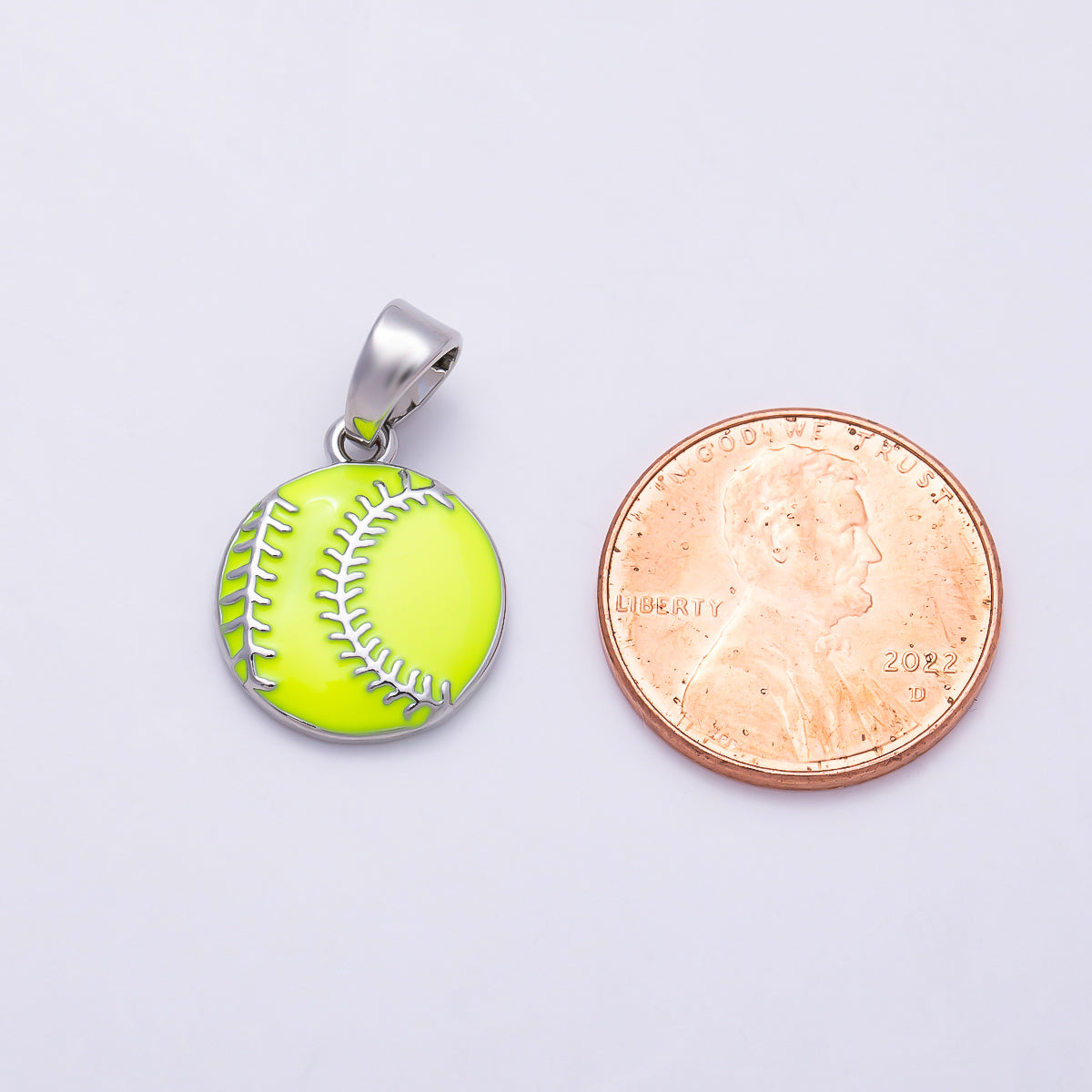 Silver 16mm Yellow Green Enamel Tennis Ball Sport Pendant | Charms-01465