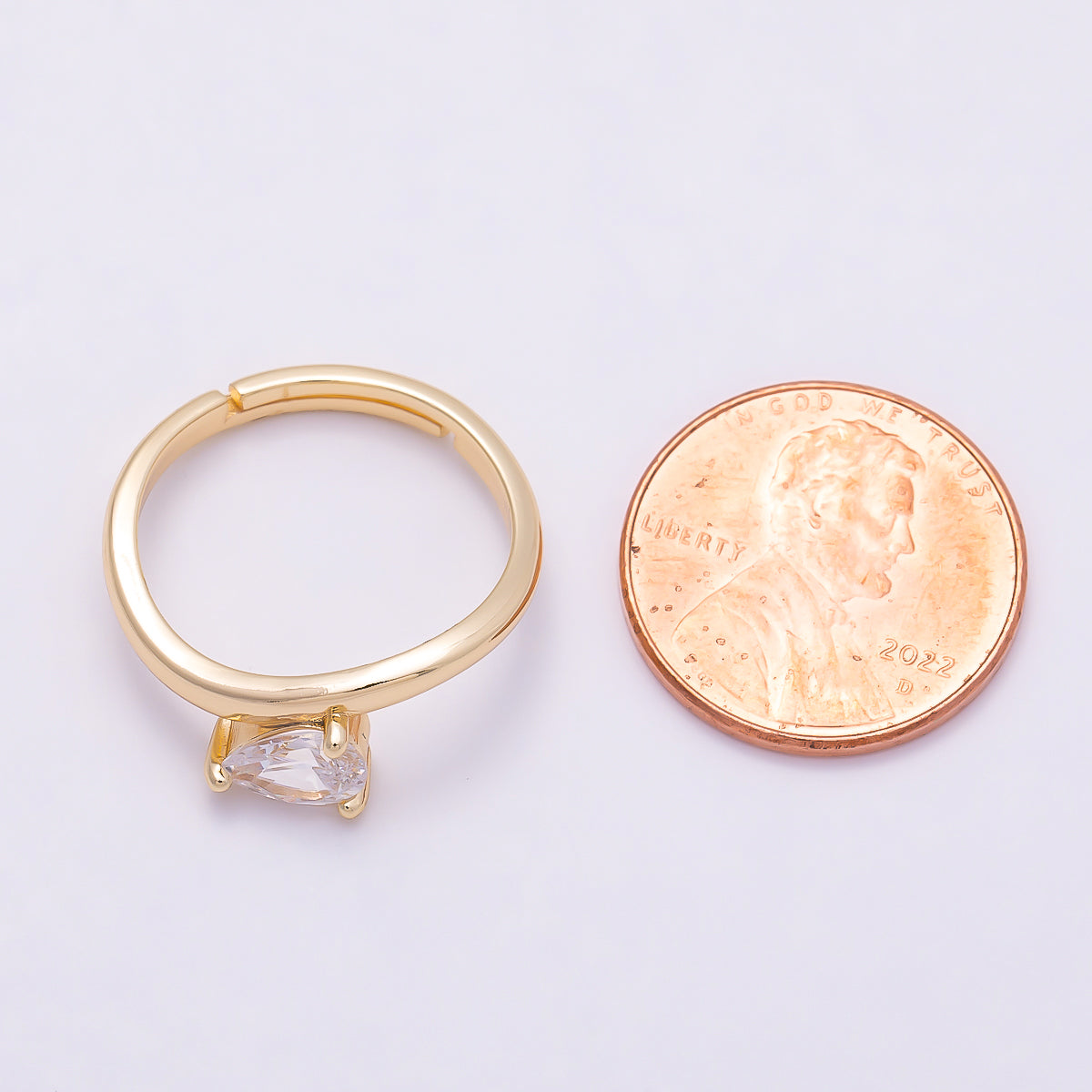 16K Gold Filled Clear Teardrop CZ Solitaire Curved Ring in Gold & Silver | Rings-00130 Rings-00131