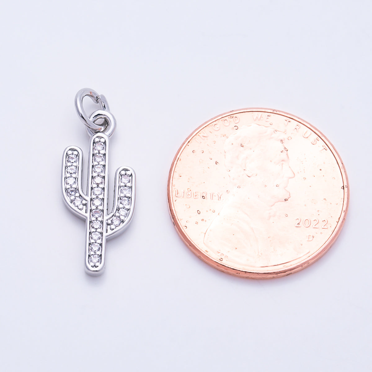 Silver 18mm Micro Paved CZ Cactus Plant Floral Charm | Charms-01572