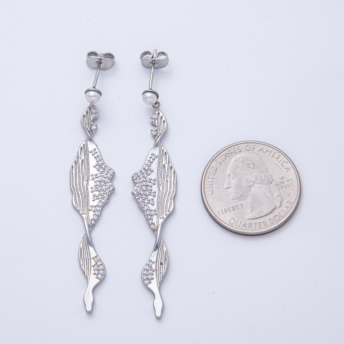 18K Gold Filled Shell Pearl Micro Paved CZ Lined Geometric Drop Stud Earrings in Gold & Silver | AD1680 AD1681