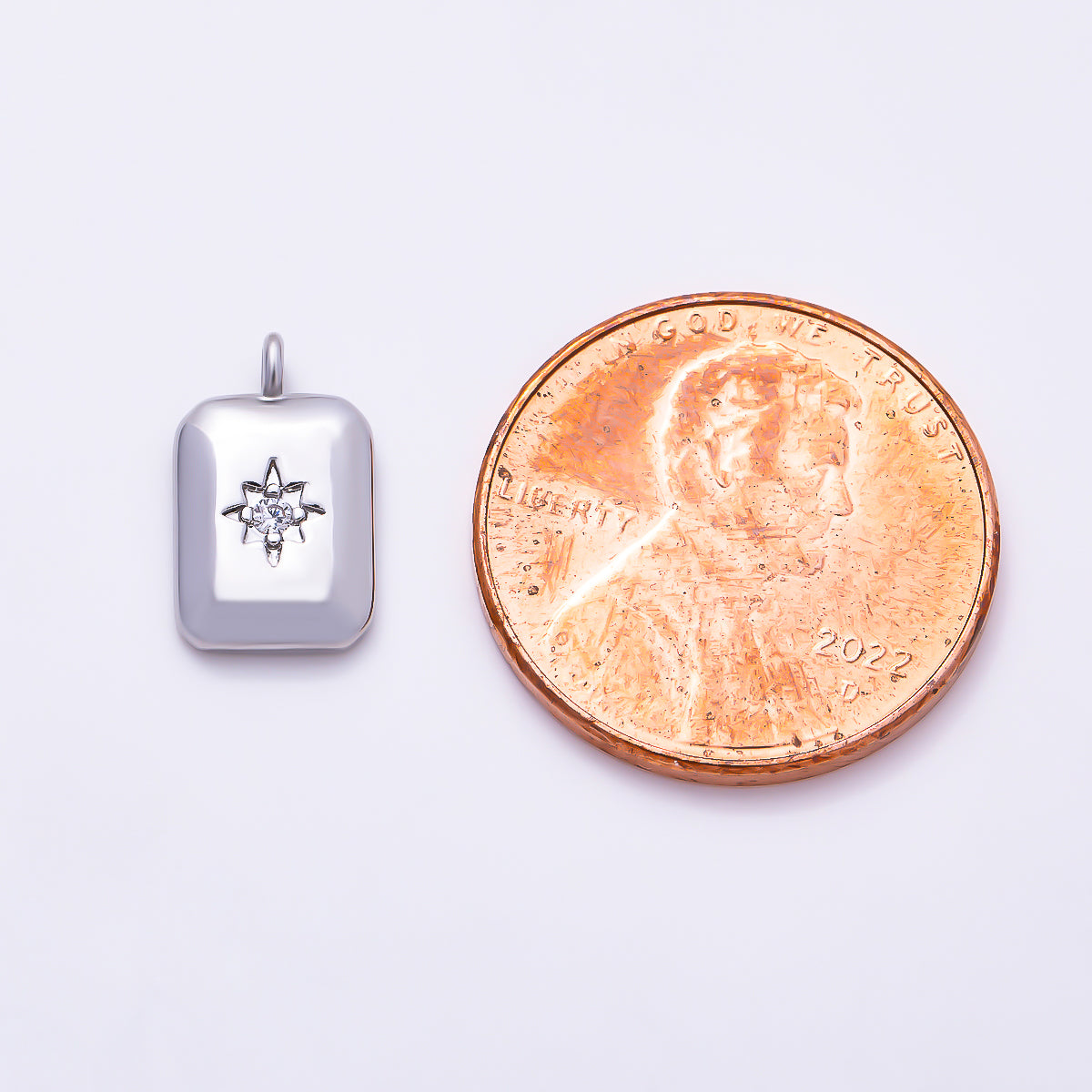 Silver 12mm Rectangular Round Starburst CZ Medallion Charm | Charms-01524