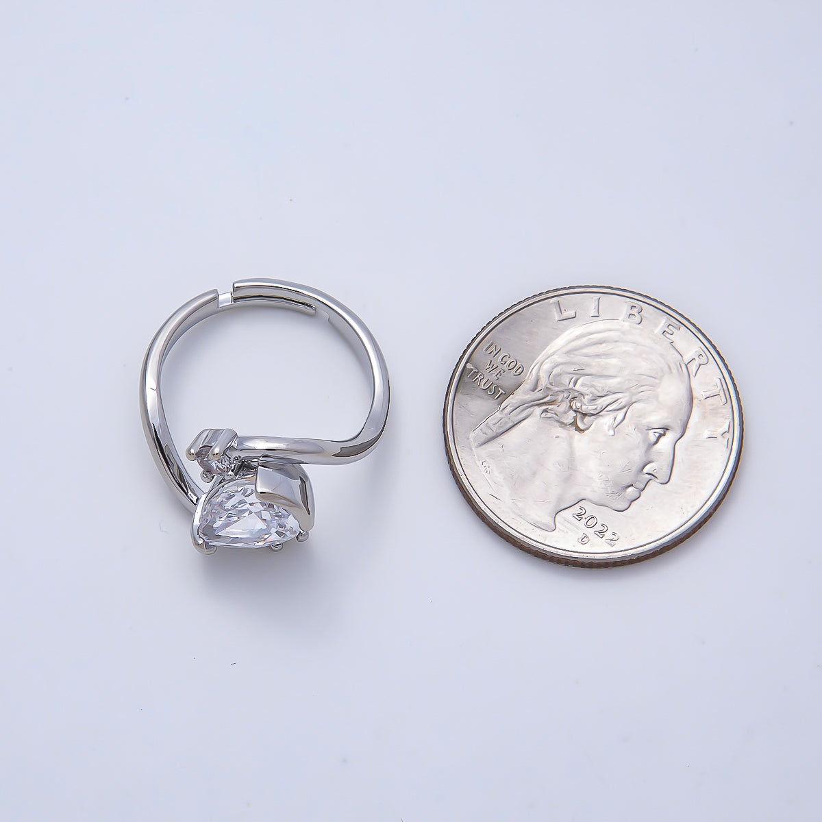 16K Gold Filled Clear Teardrop CZ Curved Solitaire Ring in Gold & Silver | Rings-00123 Rings-00171