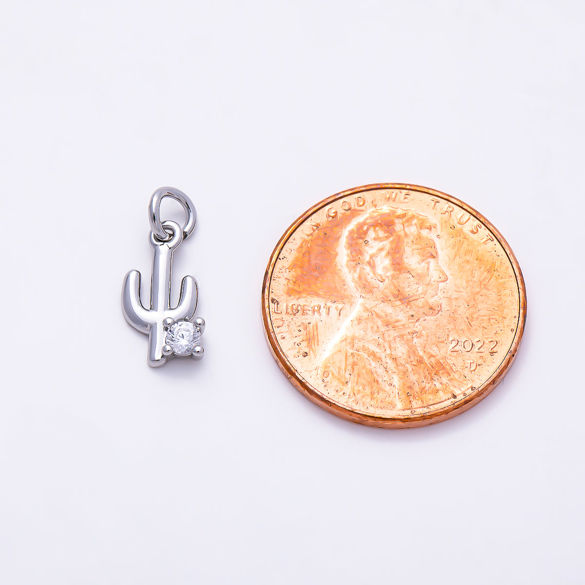 Silver 11mm Cactus Plant CZ Add-On Mini Charm | Charms-01524
