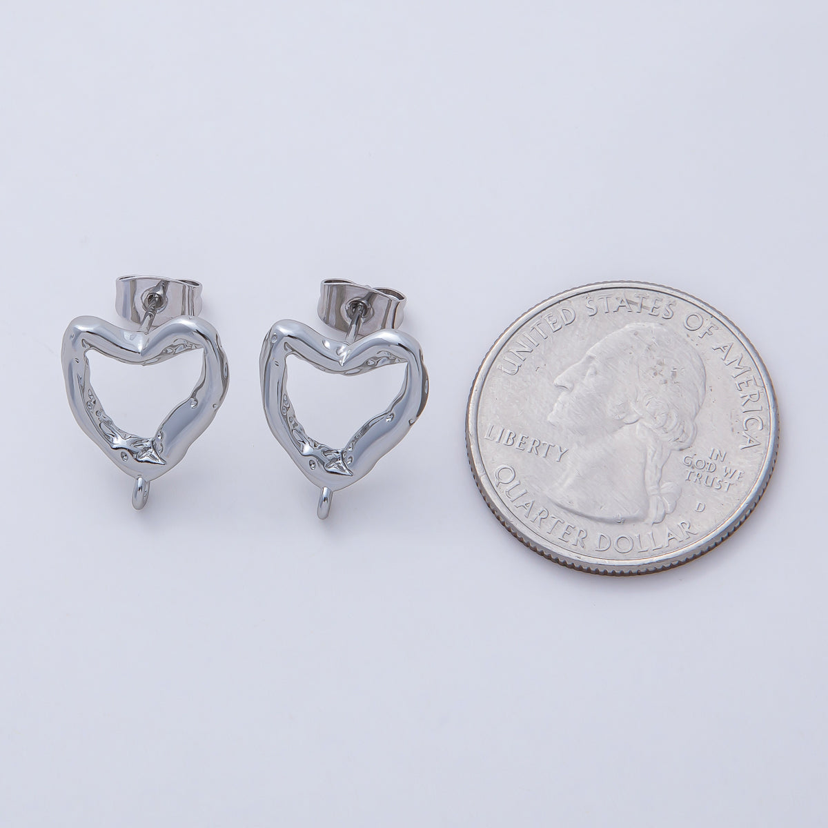 18K Gold Filled 16mm Hammered Heart Drop Stud Earring Findings in Gold & Silver | Z1639