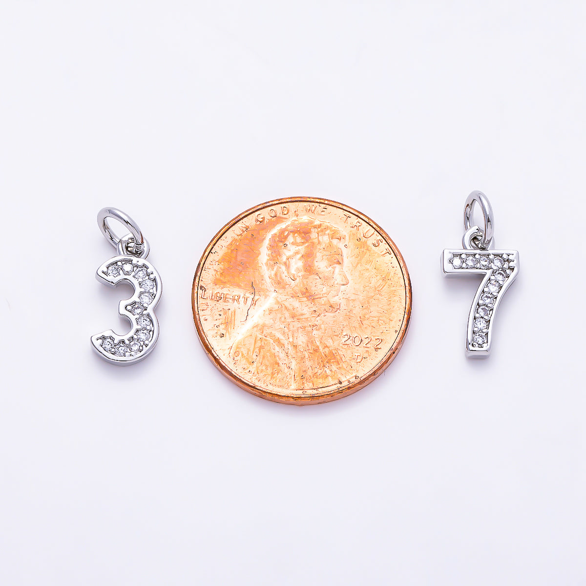 Silver 14mm Number 0-9 Clear Micro Paved CZ Charm | Charms-01527 ~ Charms-01536