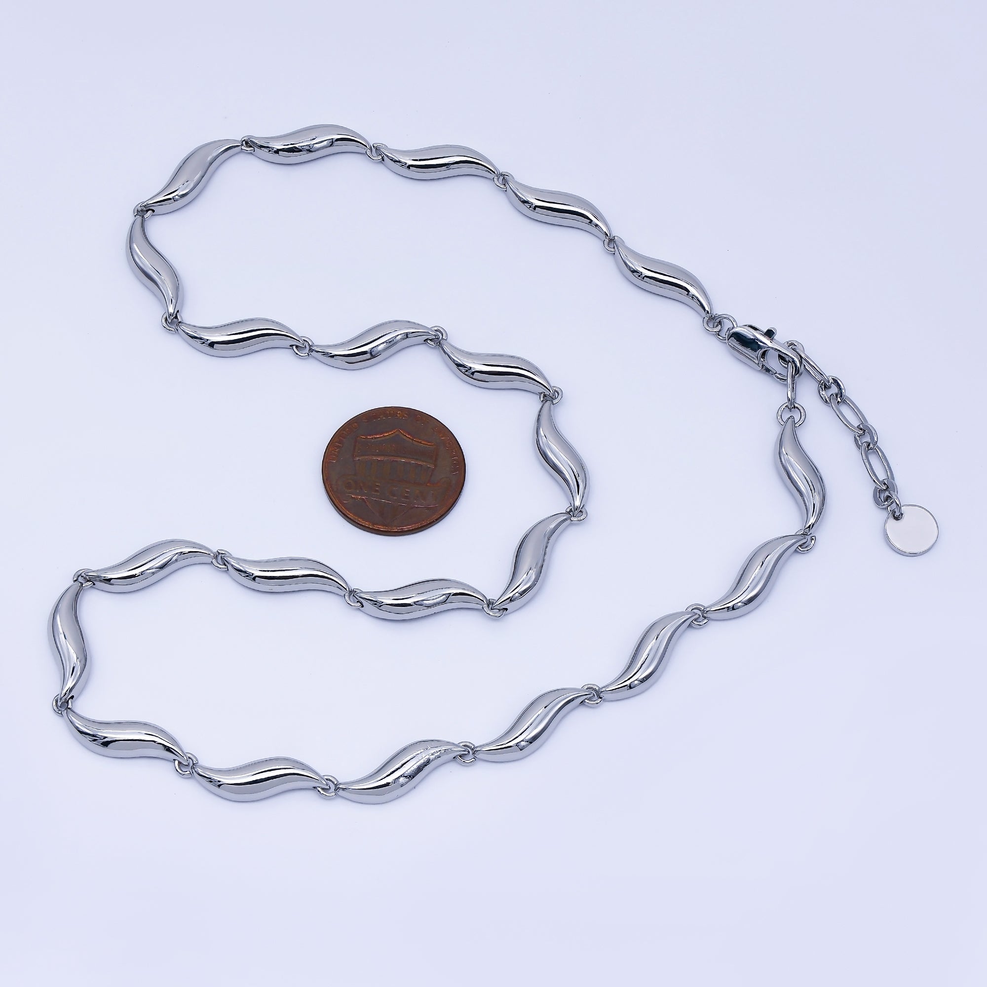 18K Gold Filled 4.8mm Twisted Curved Geometric 16 Inch Necklace w. Paperclip Extender in Gold & Silver | WA-4006 WA-4007