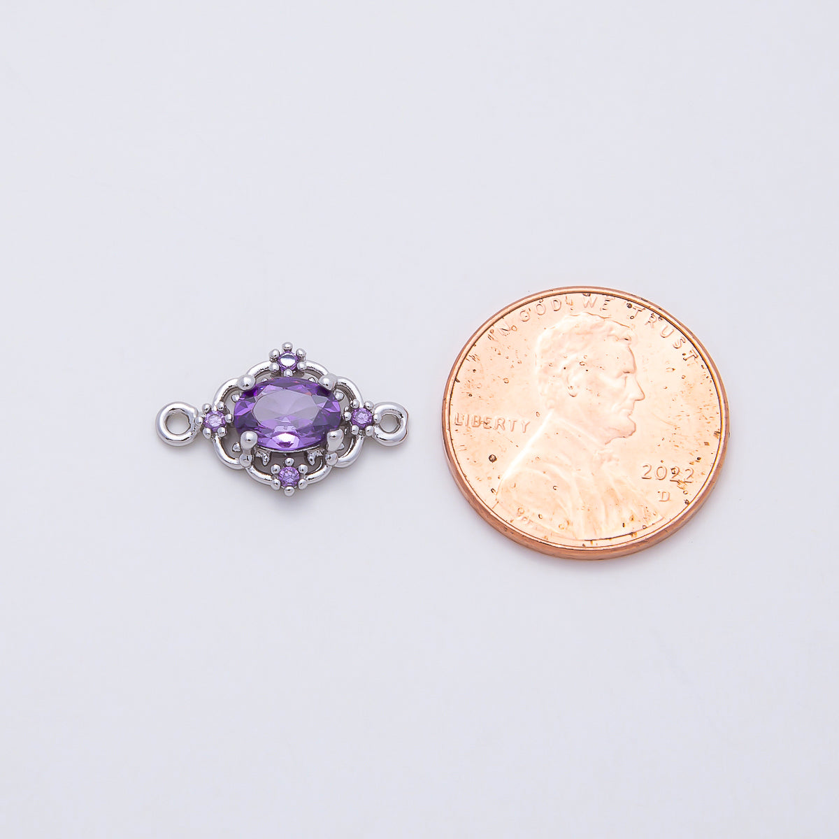 Rhodium Plated 17mm Clear, Pink, Purple CZ Artisan Connector | Connectors-00021 - Connectors-00023