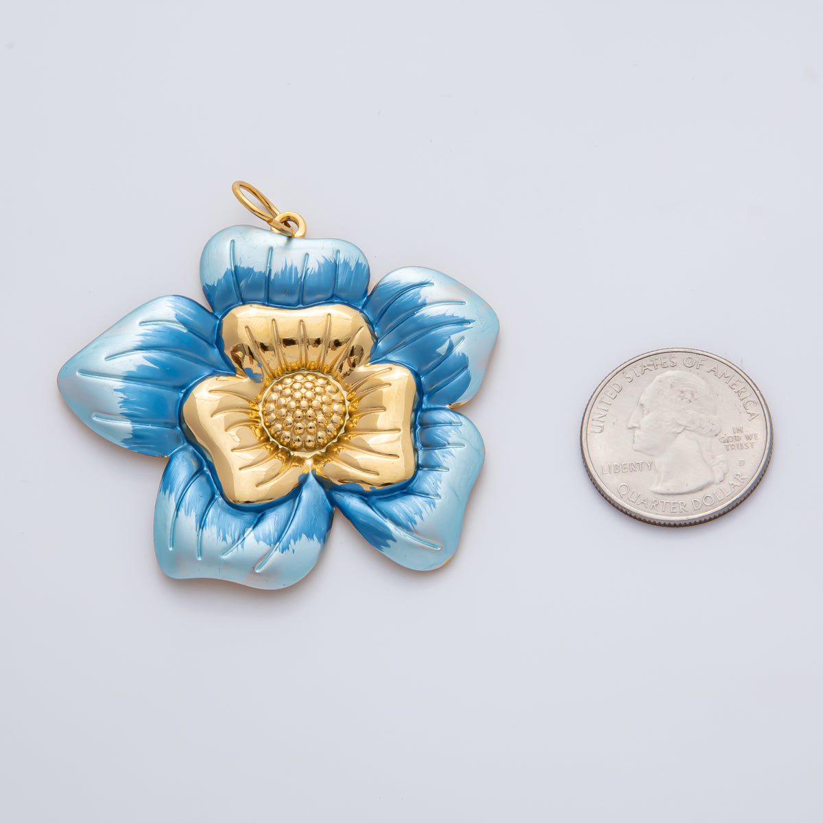 18K Gold Plated 51mm Blue, Pink, Black Enamel Blooming Flower Charm | AF1421 AF1422