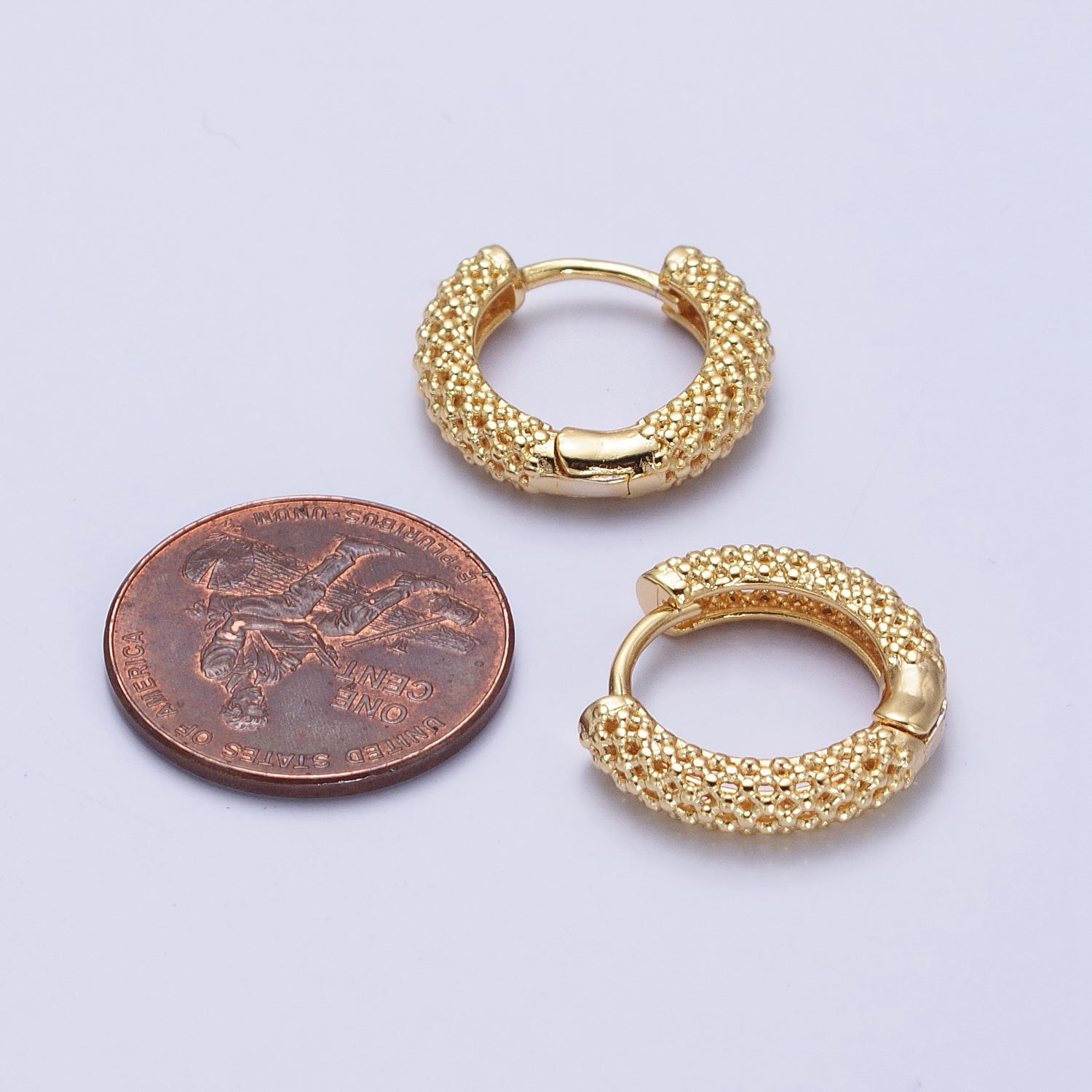 16K Gold Filled 16mm Filigree Geometric Huggie Earrings in Gold & Silver | AB453 AB438