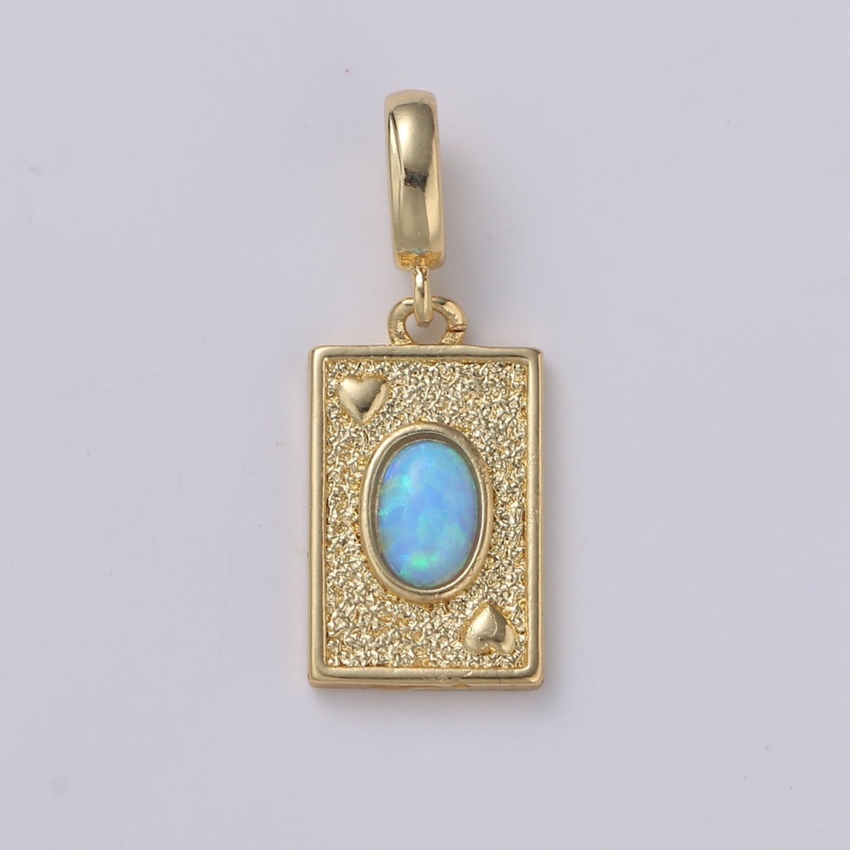 14K Gold Filled 25mm Blue, White Opal Textured Ace of Heart Playing Card Game Drop Rondelle Pendant | H348 H349