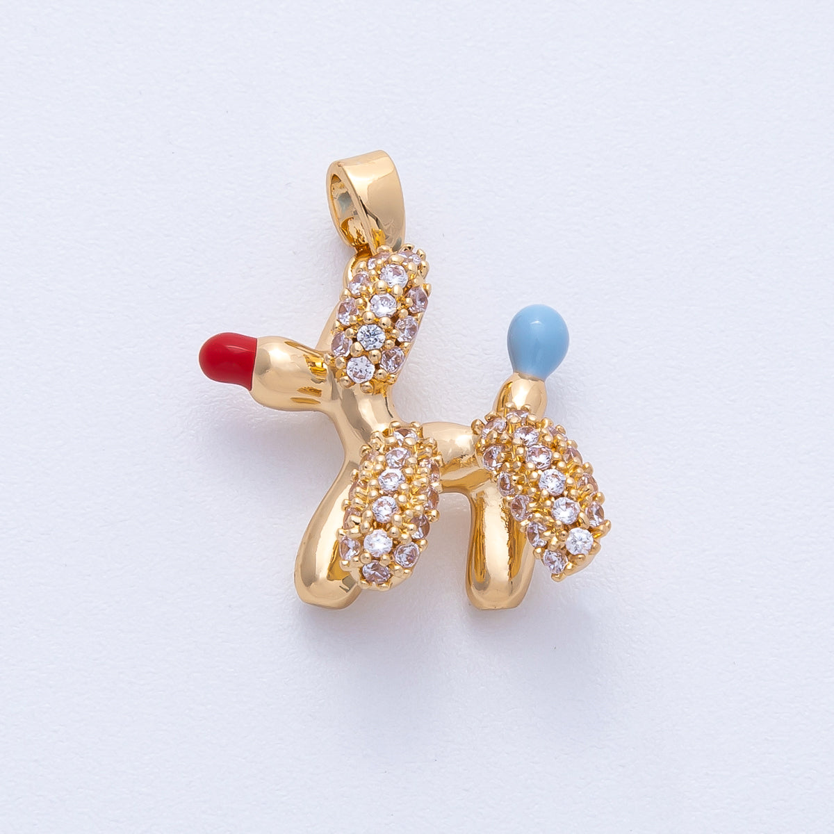 18K Gold Filled 19mm Blue, Red Puppy Balloon Animal Micro Paved CZ Pendant in Gold & Silver | H199