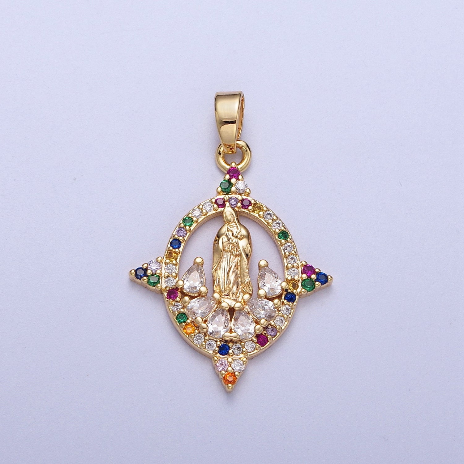 Micro Paved CZ Open Oval Geometric Mother Mary Religious Pendant | H001