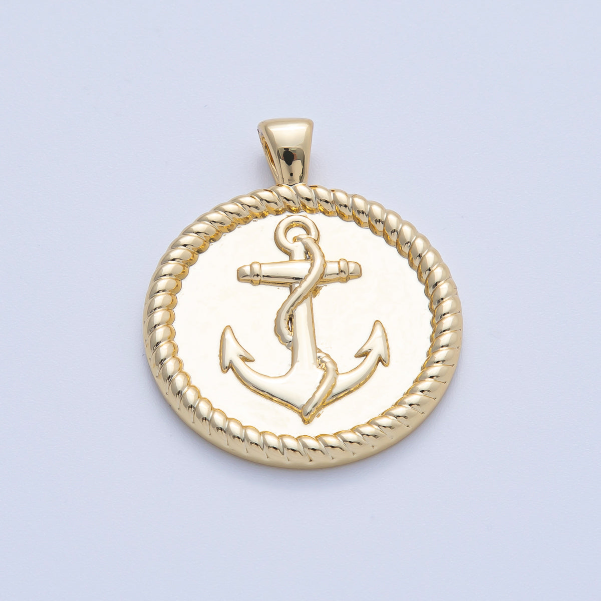 18K Gold Filled 29.5mm Anchor Nautical Croissant Round Pendant | H002