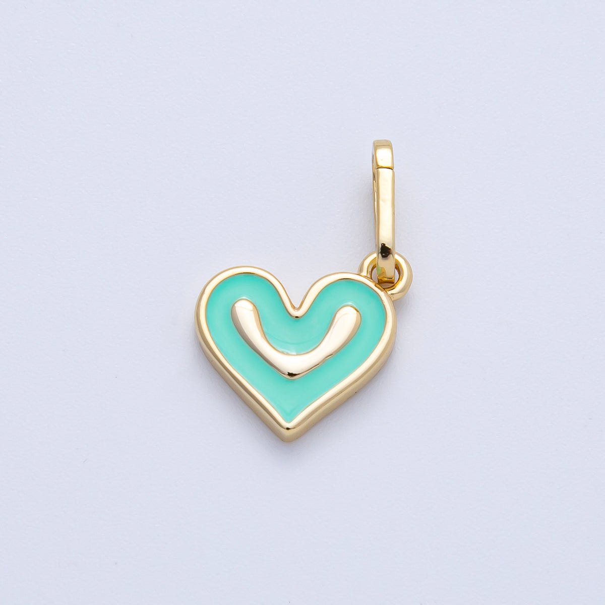 18K Gold Filled 11.5mm Green Enamel Heart Pendant | H022