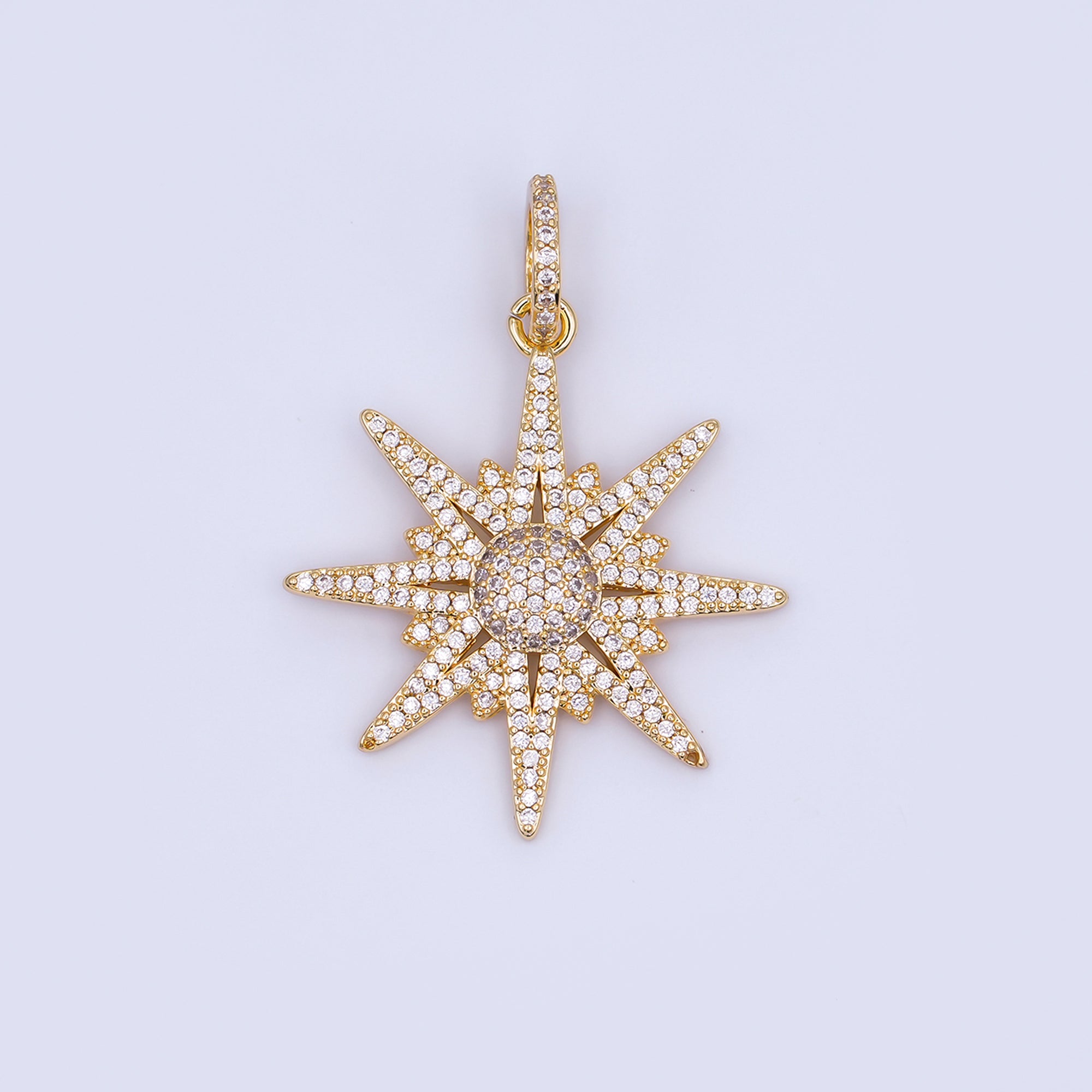 Encanto colgante de estrella del norte relleno de oro de 14K, colgante de declaración celestial Micro Pave para componente de suministro de collar de joyería H-808