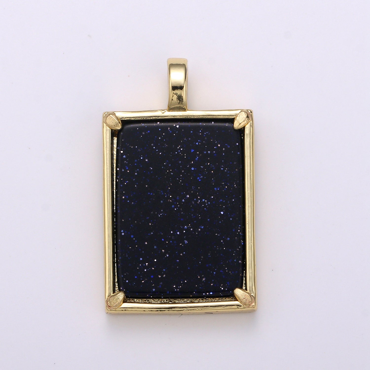 14K Gold Filled 25mm Amethyst, Aquamarine, Onyx, Rose Quartz, Lapis Lazuli, Tiger Eye Gemstone Rectangle Bezel Pendant | I785 - I790