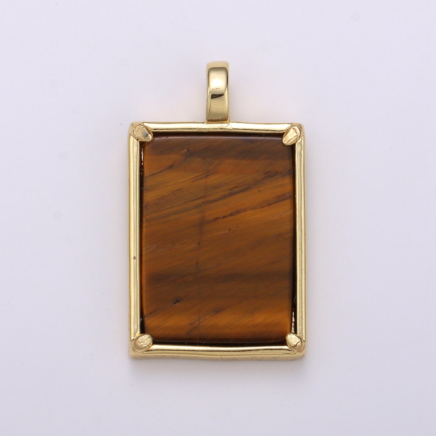 14K Gold Filled 25mm Amethyst, Aquamarine, Onyx, Rose Quartz, Lapis Lazuli, Tiger Eye Gemstone Rectangle Bezel Pendant | I785 - I790