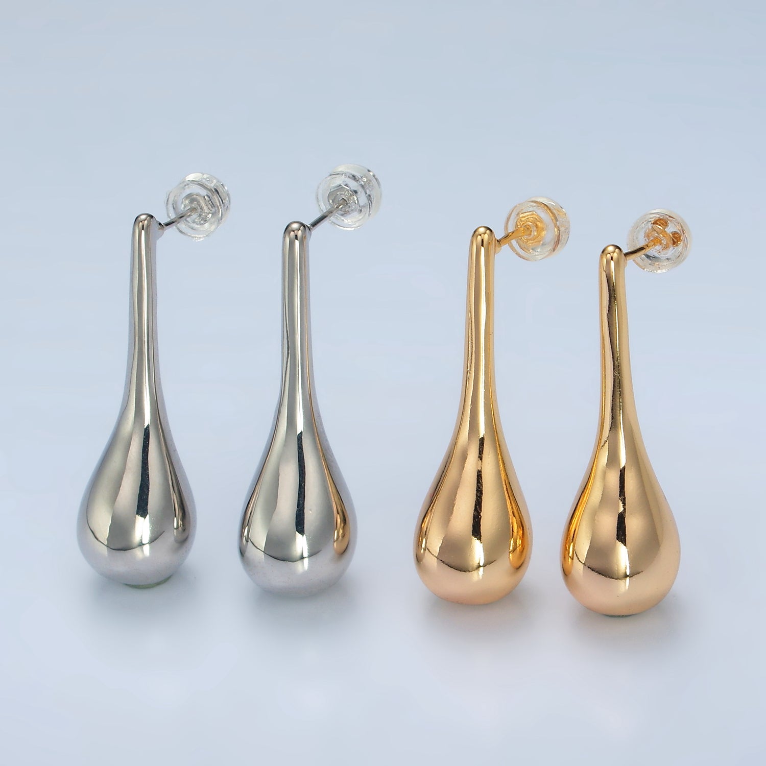 24K Gold Filled 34mm Teardrop Molten Drop Stud Earrings in Gold & Silver | AD590 AD591