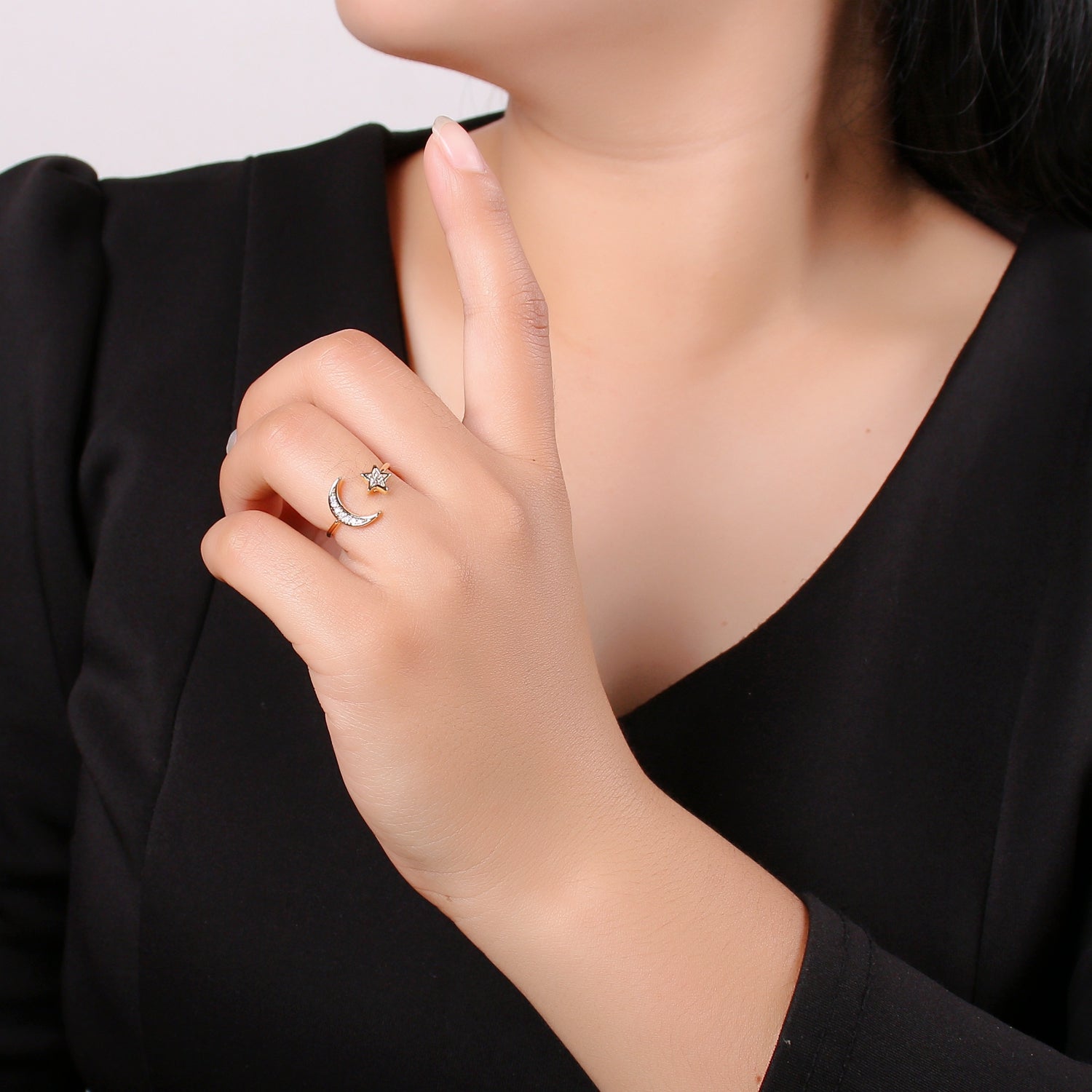 Gold Filled Moon Star Open Wrap Ring | R-00072