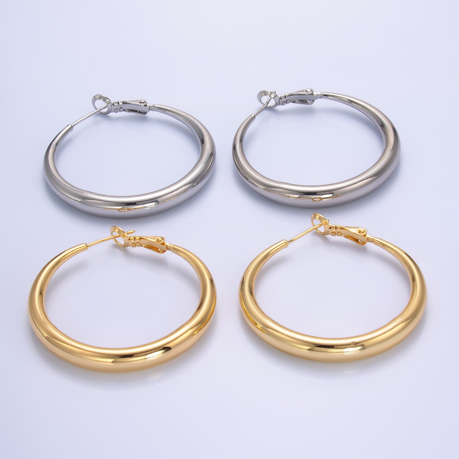 24K Gold Filled 40mm Minimalist Hinge Hoop Earrings in Gold & Silver | Earrings-00609
