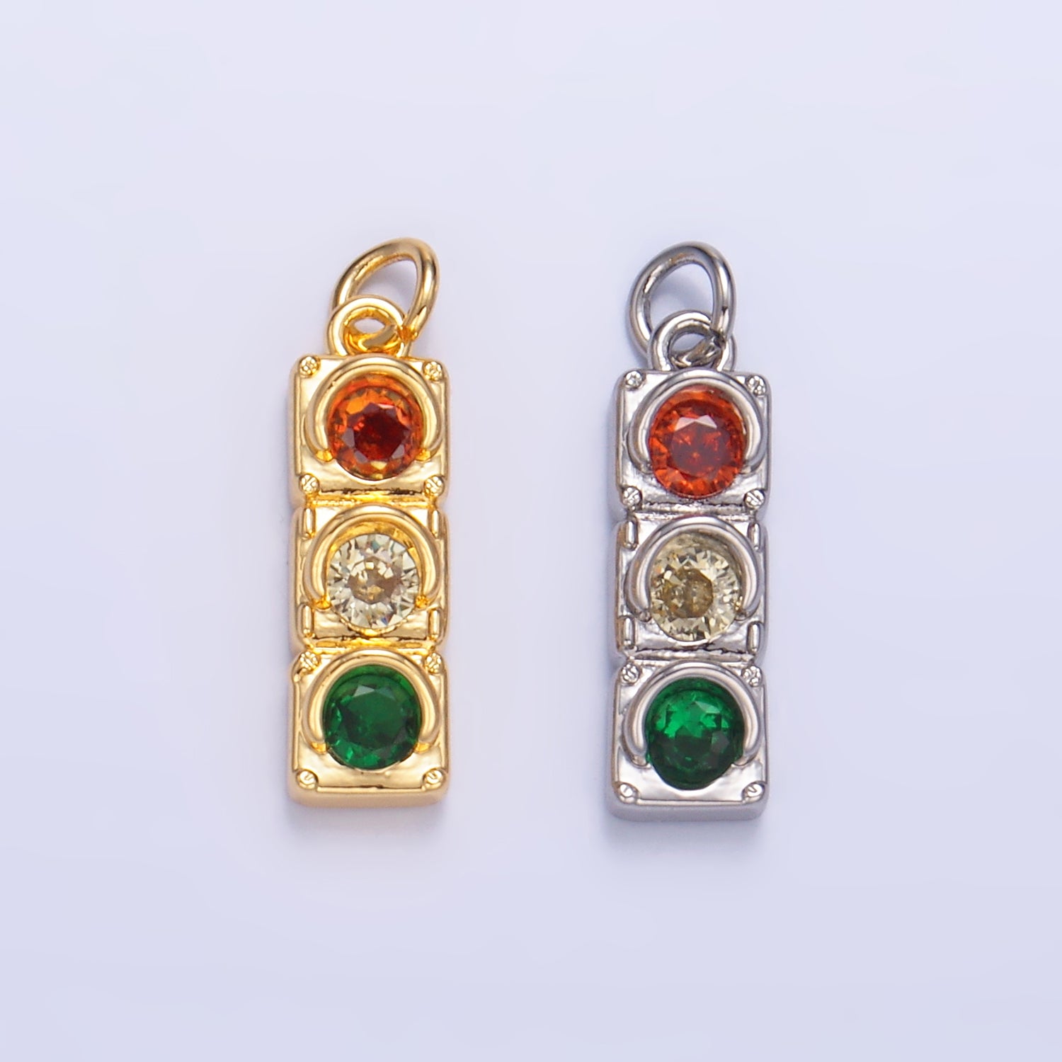 24K Gold Filled Traffic Light CZ Multidimensional 3D Charm | W246