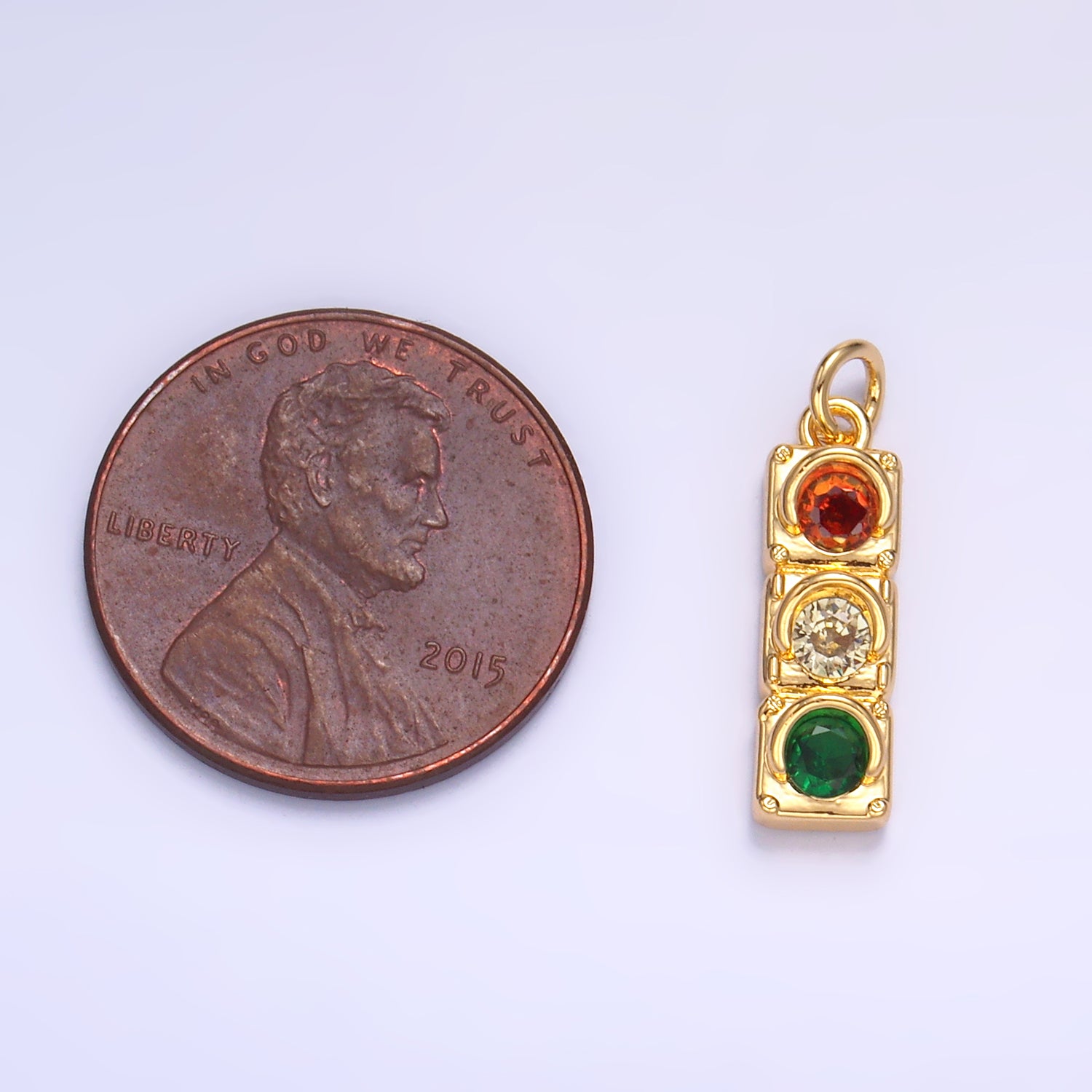 24K Gold Filled Traffic Light CZ Multidimensional 3D Charm | W246