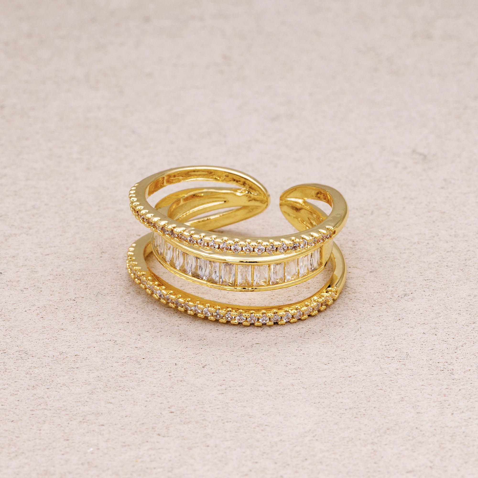 Triple Banded CZ Baguette Micro Pave Adjustable Rings-240 Rings-241