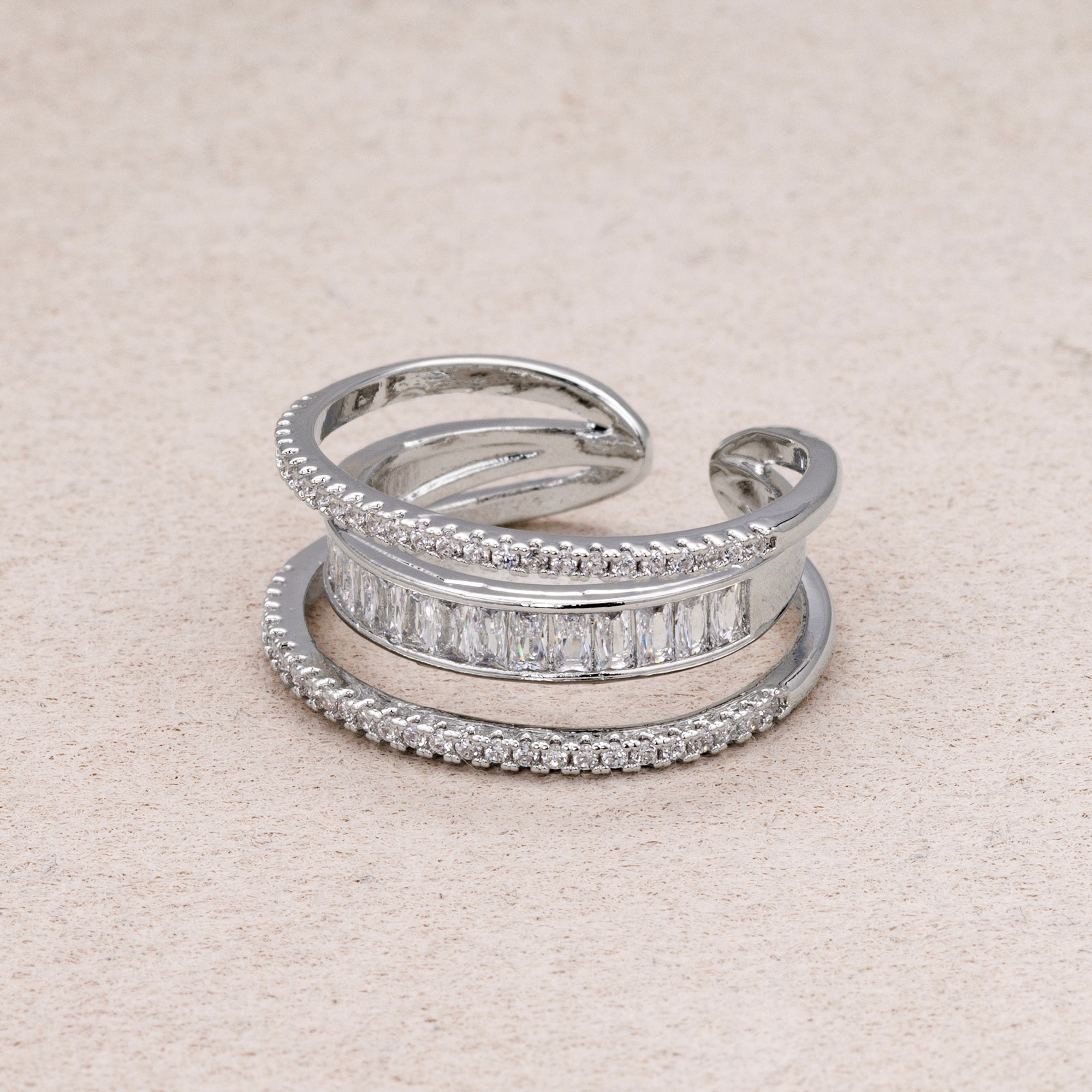 Triple Banded CZ Baguette Micro Pave Adjustable Rings-240 Rings-241