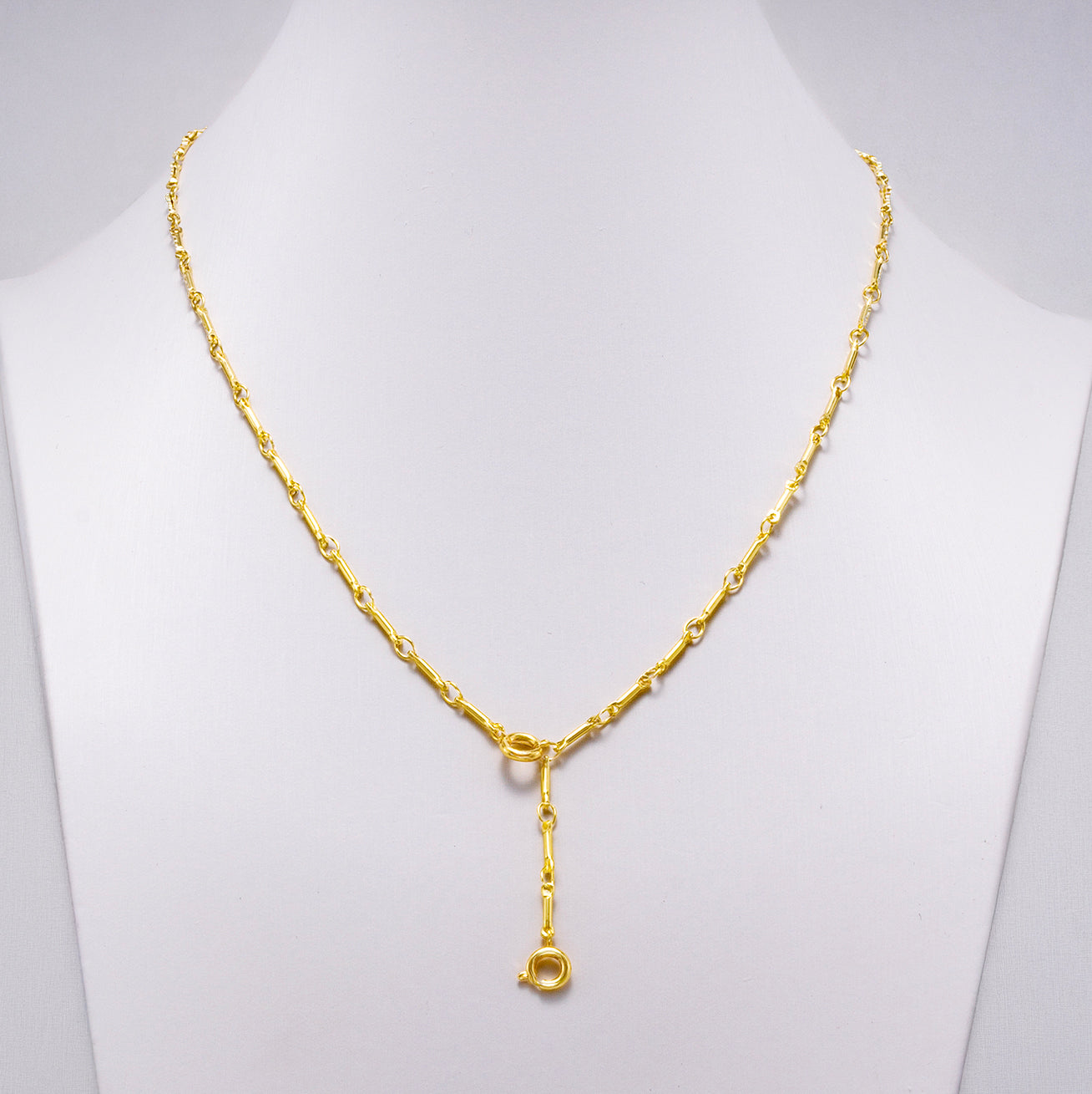 16K Gold Filled 3mm Minimalist Cable Bar Link Lariat Chain 20 Inch Necklace | WA-04446