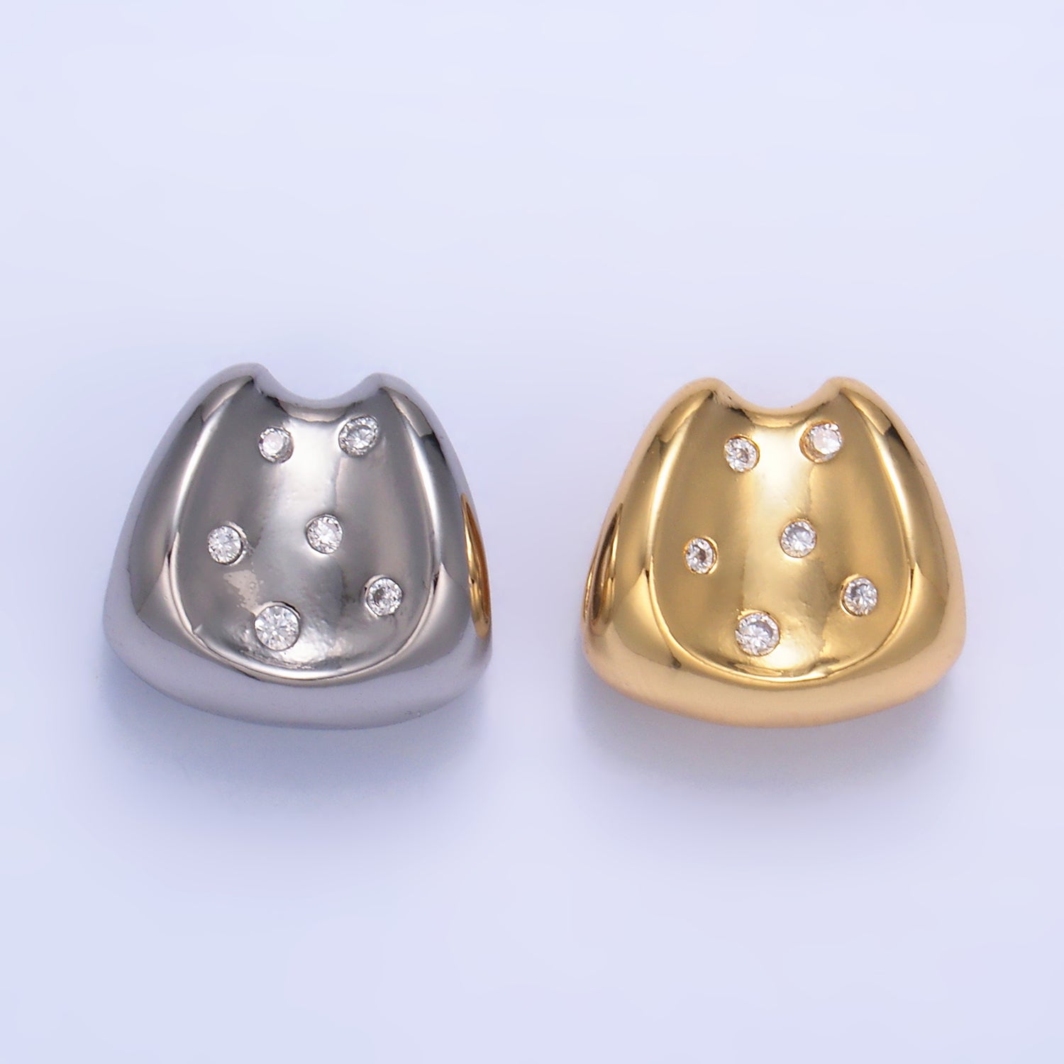 24K Gold Filled 13.5mm CZ Dotted Geometric Edged Bead in Gold & Silver | B289